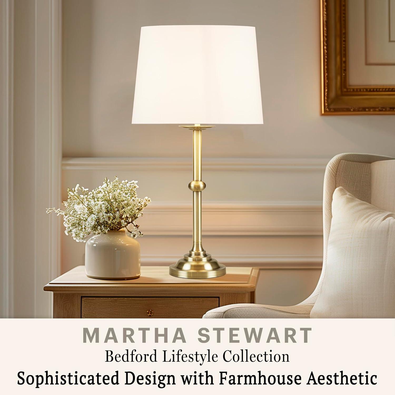 imageHampton Hill Aelorian Table Lamp Antiqued Brass Nightstand Bedside Lamp Bedford Collection Farmhouse Study Lamp Clear Polarized Cord Socket Swtich Empire Fabric Shade 225quot H