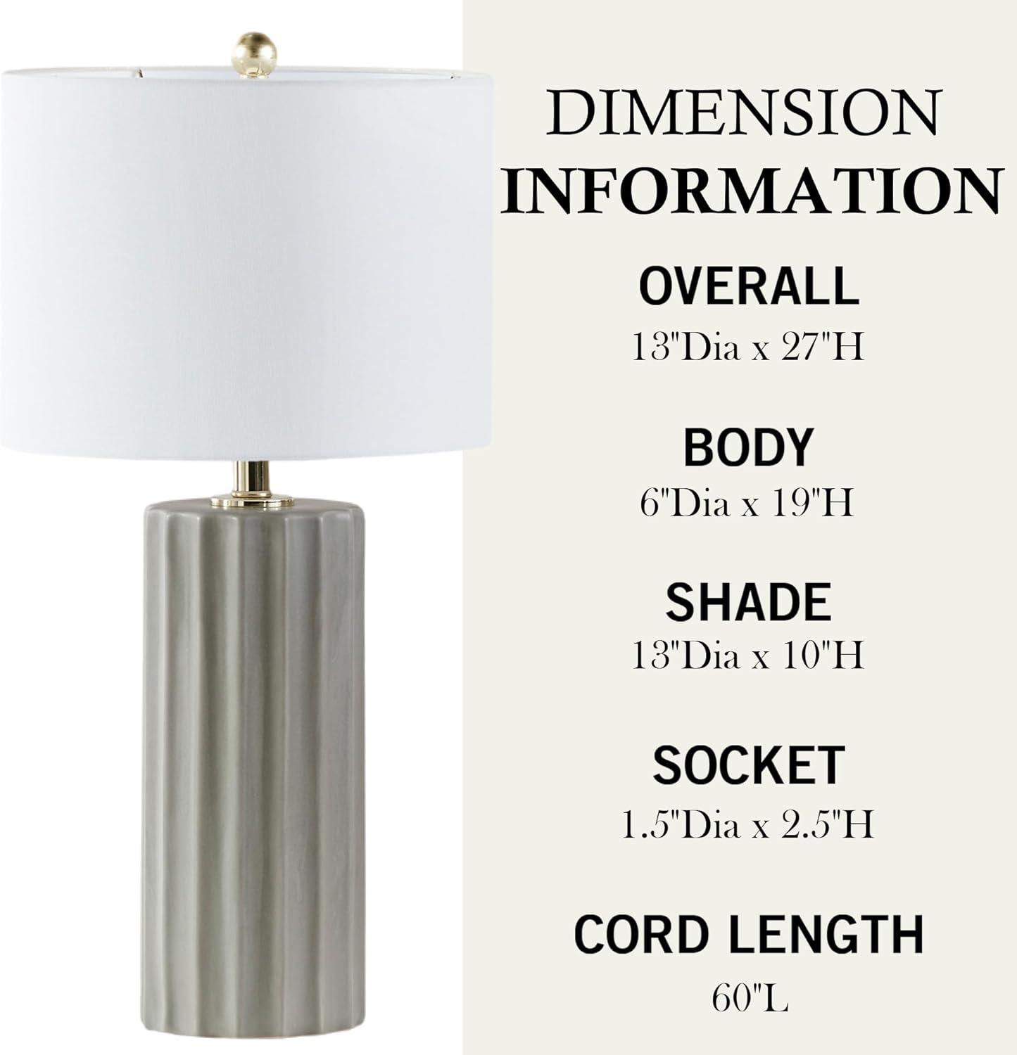 imageINKIVY Table Lamp for Bedroom Ceramic Fluted Design Nightstand Lamp with Linen Drum Shade Clear Polarized Cord Rotary OnOff Switch On The Socket Accent Lamp Decor 27quot H Grey