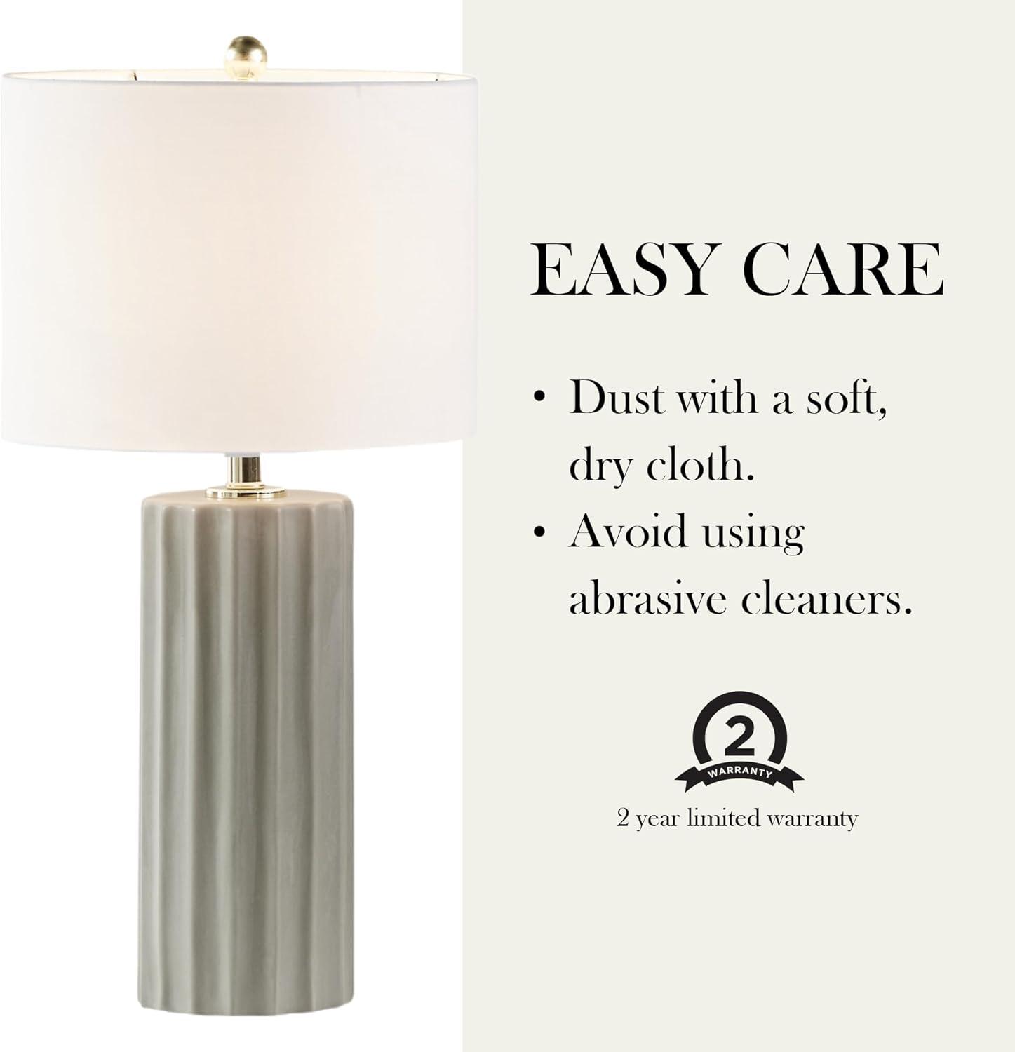 imageINKIVY Table Lamp for Bedroom Ceramic Fluted Design Nightstand Lamp with Linen Drum Shade Clear Polarized Cord Rotary OnOff Switch On The Socket Accent Lamp Decor 27quot H Grey