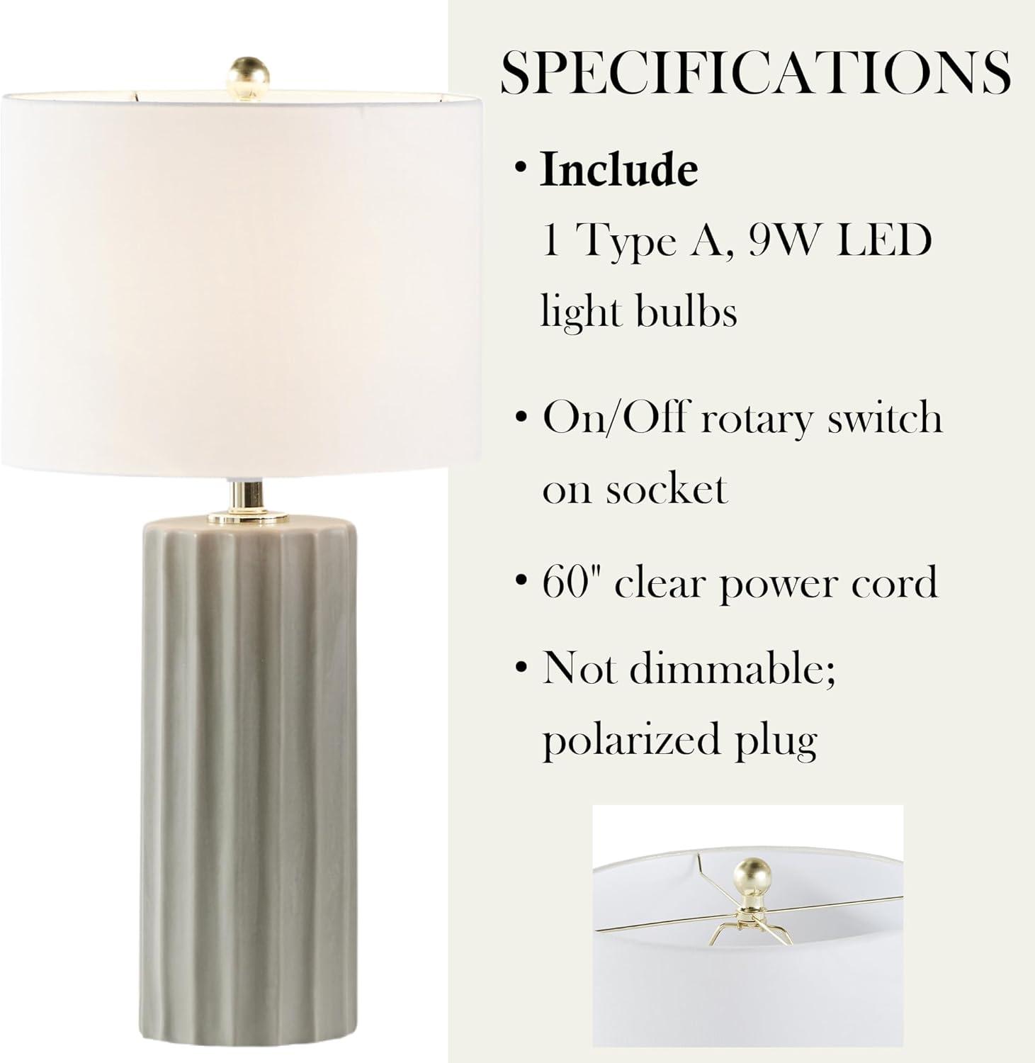 imageINKIVY Table Lamp for Bedroom Ceramic Fluted Design Nightstand Lamp with Linen Drum Shade Clear Polarized Cord Rotary OnOff Switch On The Socket Accent Lamp Decor 27quot H Grey