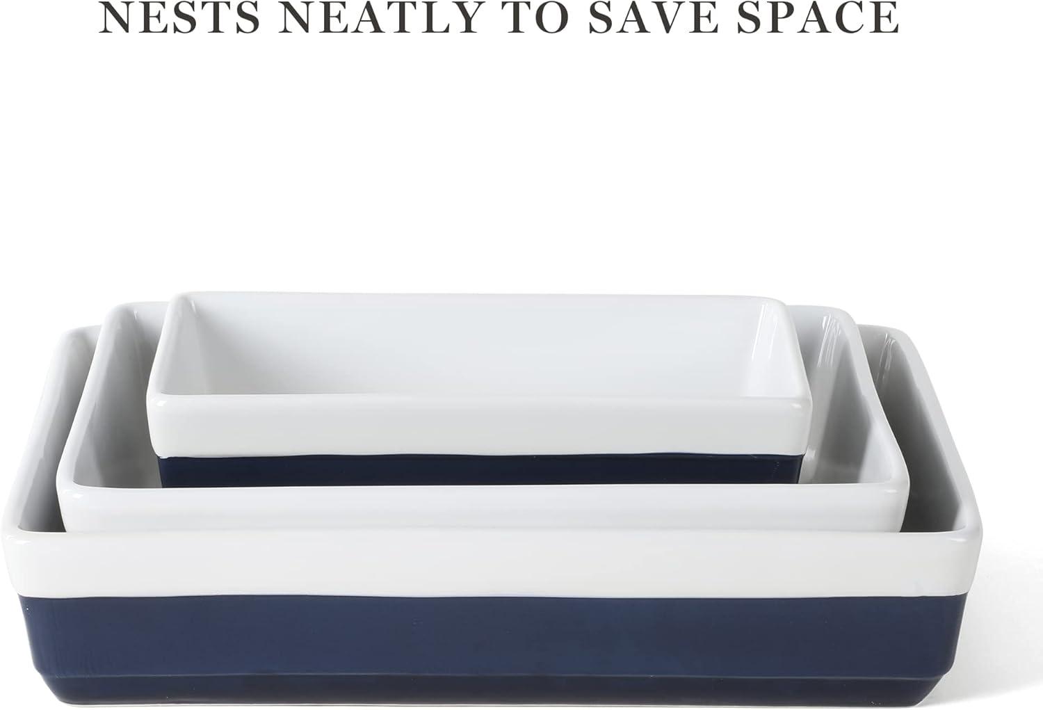 imageMARTHA STEWART 3 Piece Oven to Table Stoneware Bakeware Baking Dish ampamp Casserole Set RedCobalt Blue