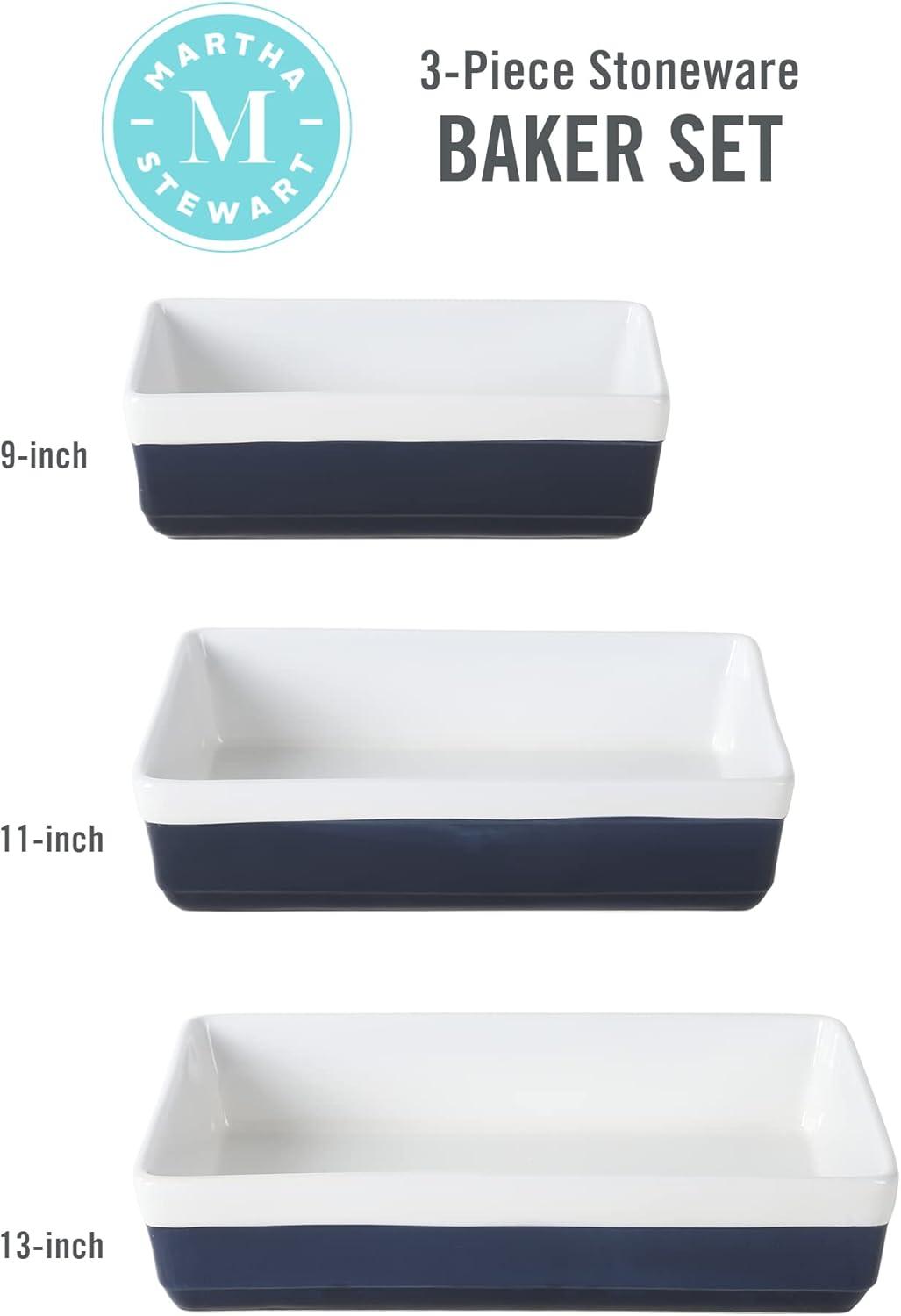 imageMARTHA STEWART 3 Piece Oven to Table Stoneware Bakeware Baking Dish ampamp Casserole Set RedCobalt Blue