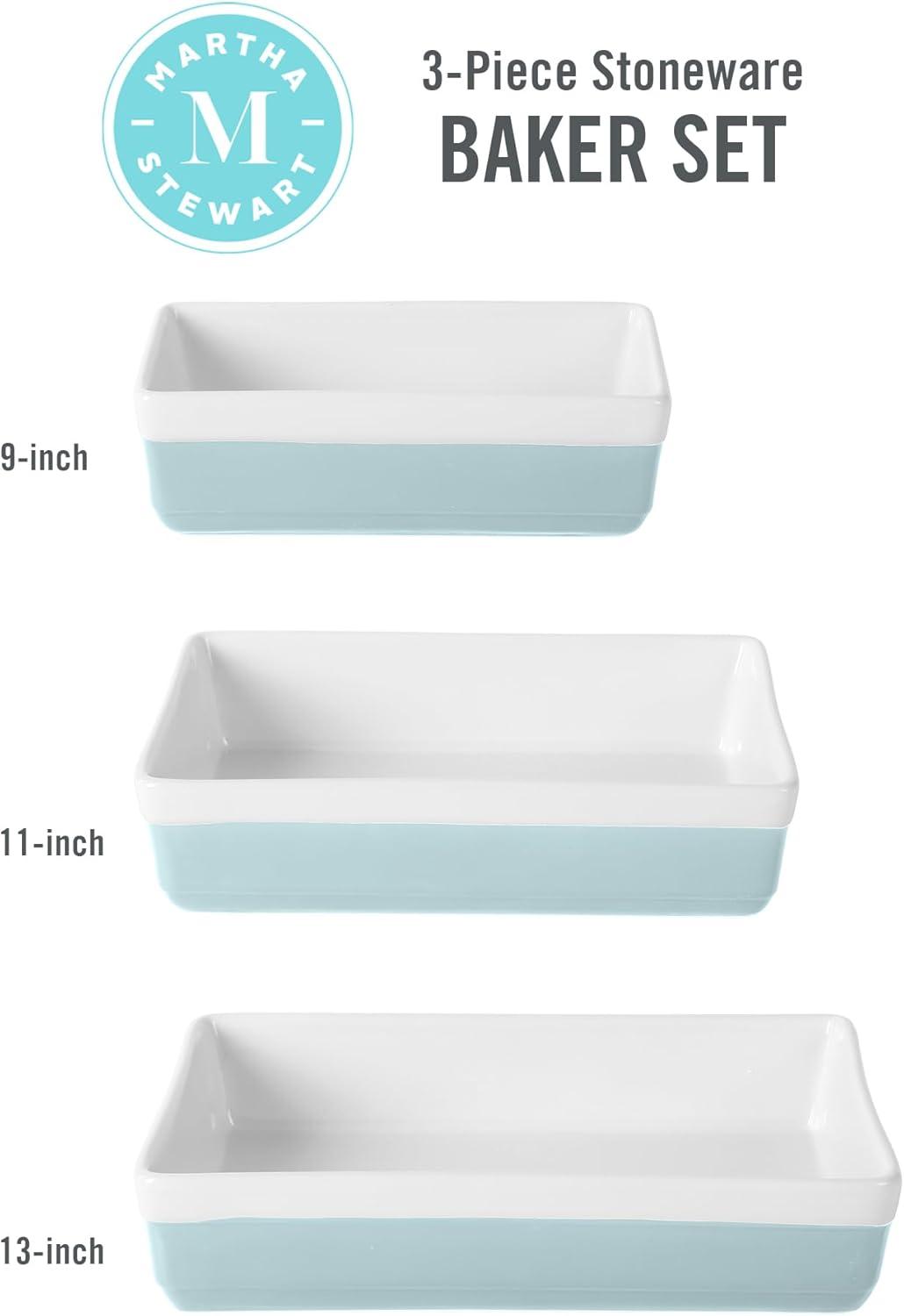 imageMARTHA STEWART 3 Piece Oven to Table Stoneware Bakeware Baking Dish ampamp Casserole Set RedDusty Blue