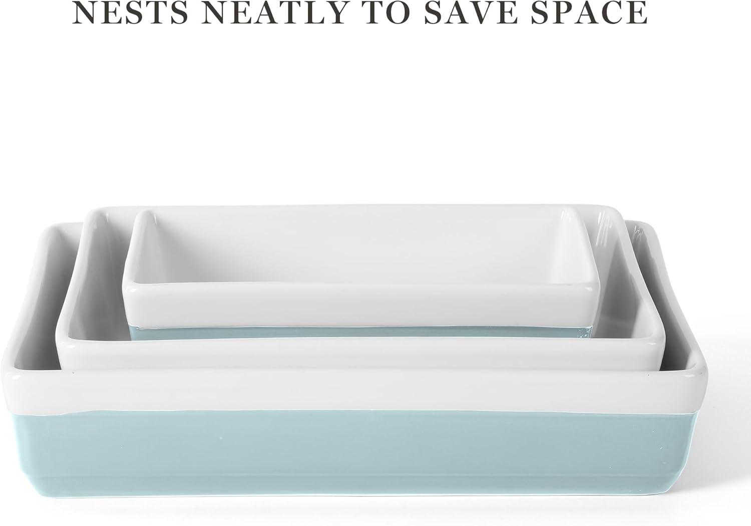 imageMARTHA STEWART 3 Piece Oven to Table Stoneware Bakeware Baking Dish ampamp Casserole Set RedDusty Blue