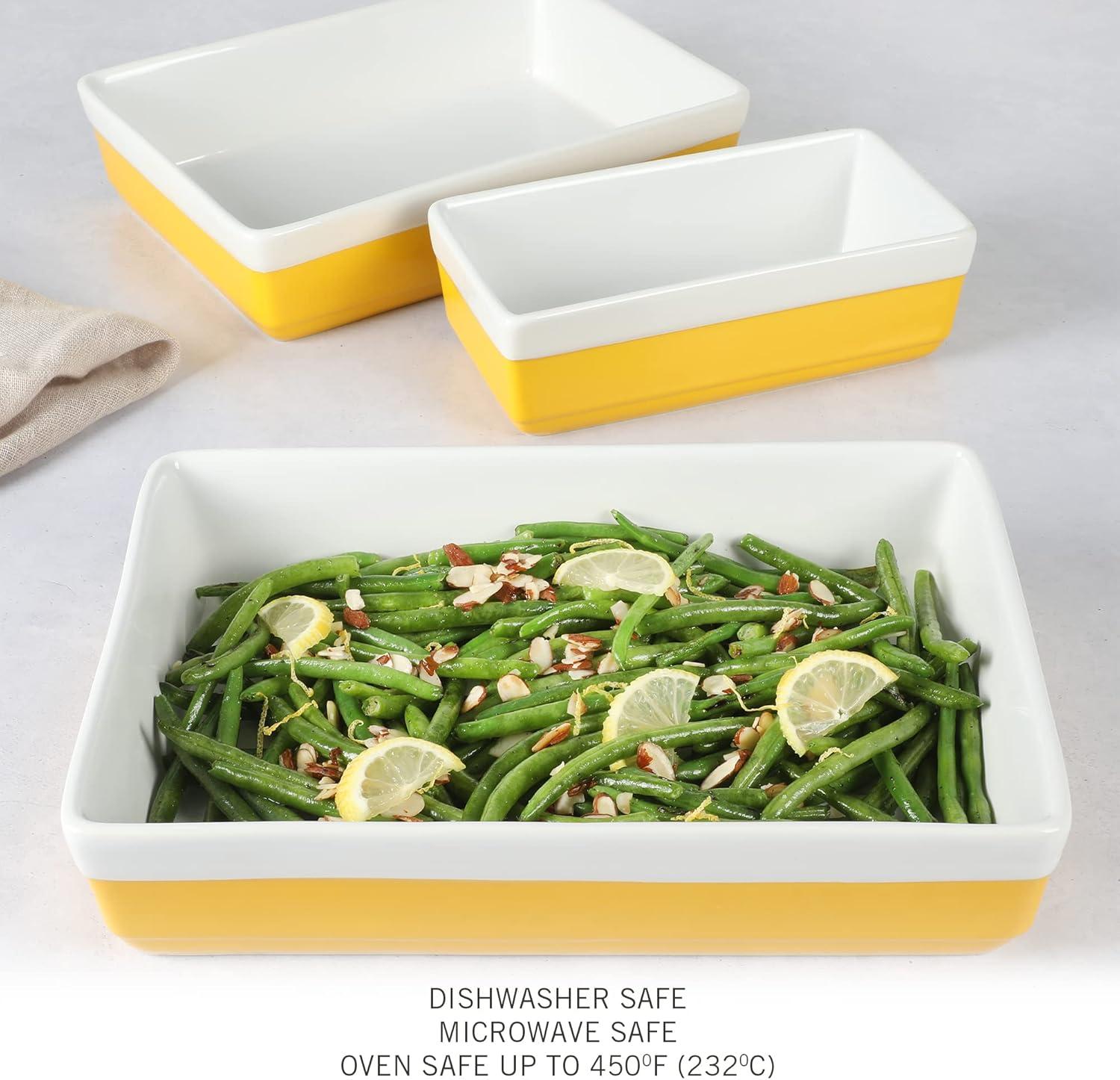 imageMARTHA STEWART 3 Piece Oven to Table Stoneware Bakeware Baking Dish ampamp Casserole Set RedYellow