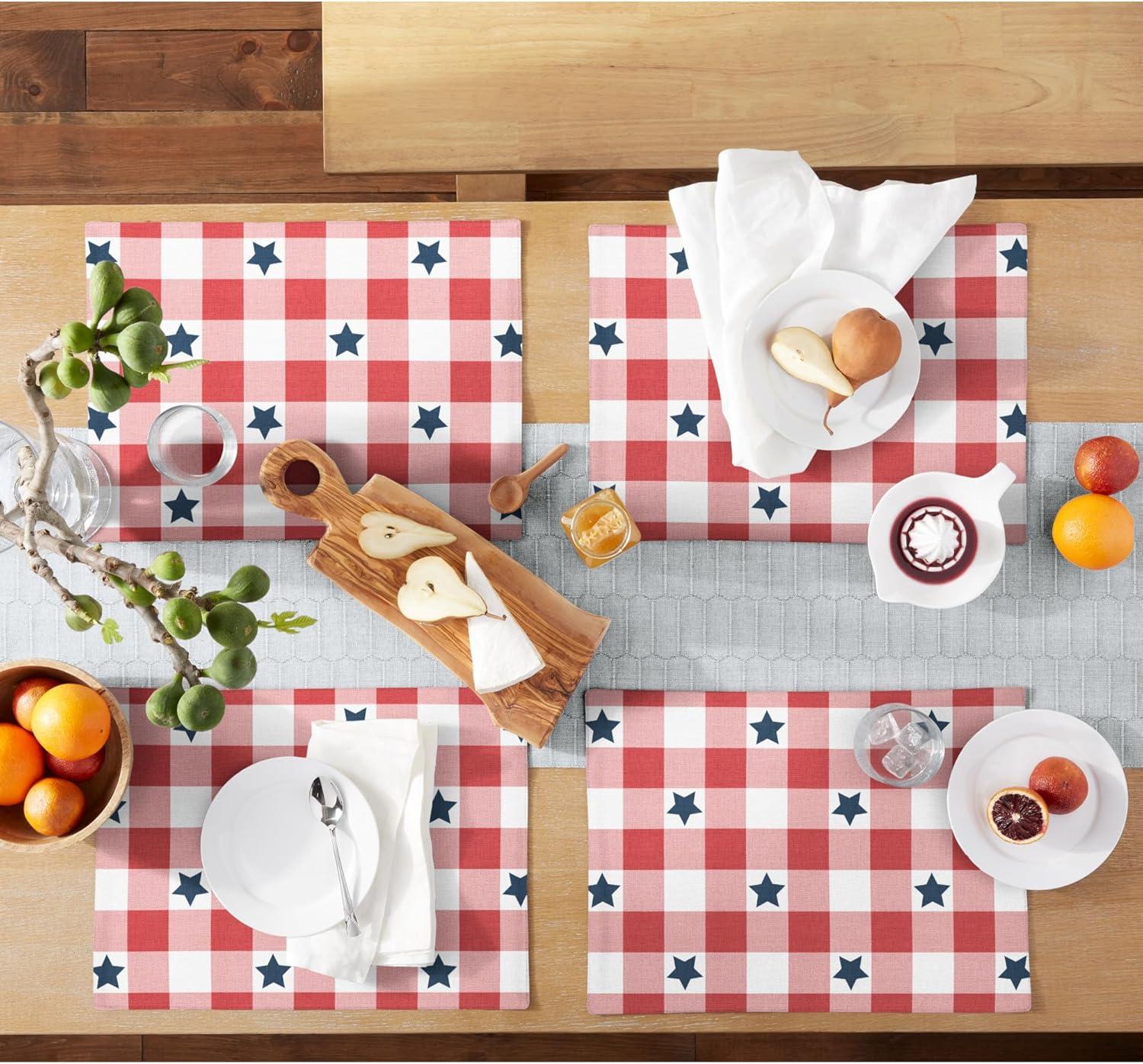 imageMARTHA STEWART Americana Star Gingham Plaid Indoor Placemat 4Pack Set Reversible Patriotic USA America Decor RedWhiteBlue 14quotx72quot