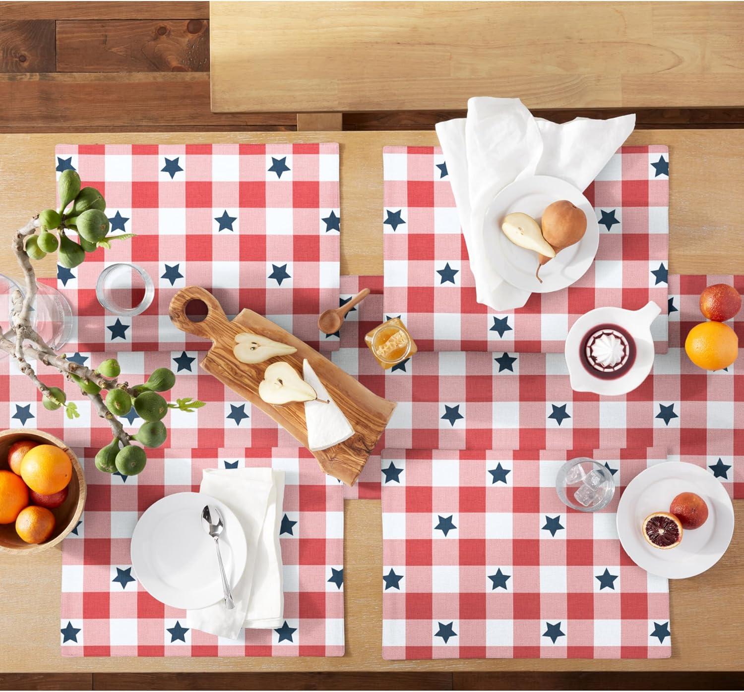imageMARTHA STEWART Americana Star Gingham Plaid Indoor Placemat 4Pack Set Reversible Patriotic USA America Decor RedWhiteBlue 14quotx72quot