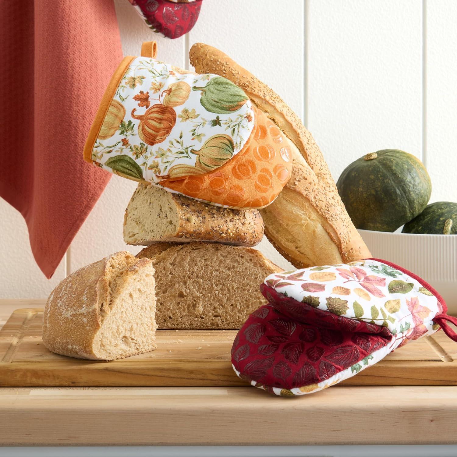 imageMARTHA STEWART Autumn Harvest Pumpkins Mini Oven Mitt 2Pack Set 100 Cotton with Decorative NonSlip Silicone Grip Heat Resistant OrangeGreenIvory 55quotX8quotOrangeGreenIvory