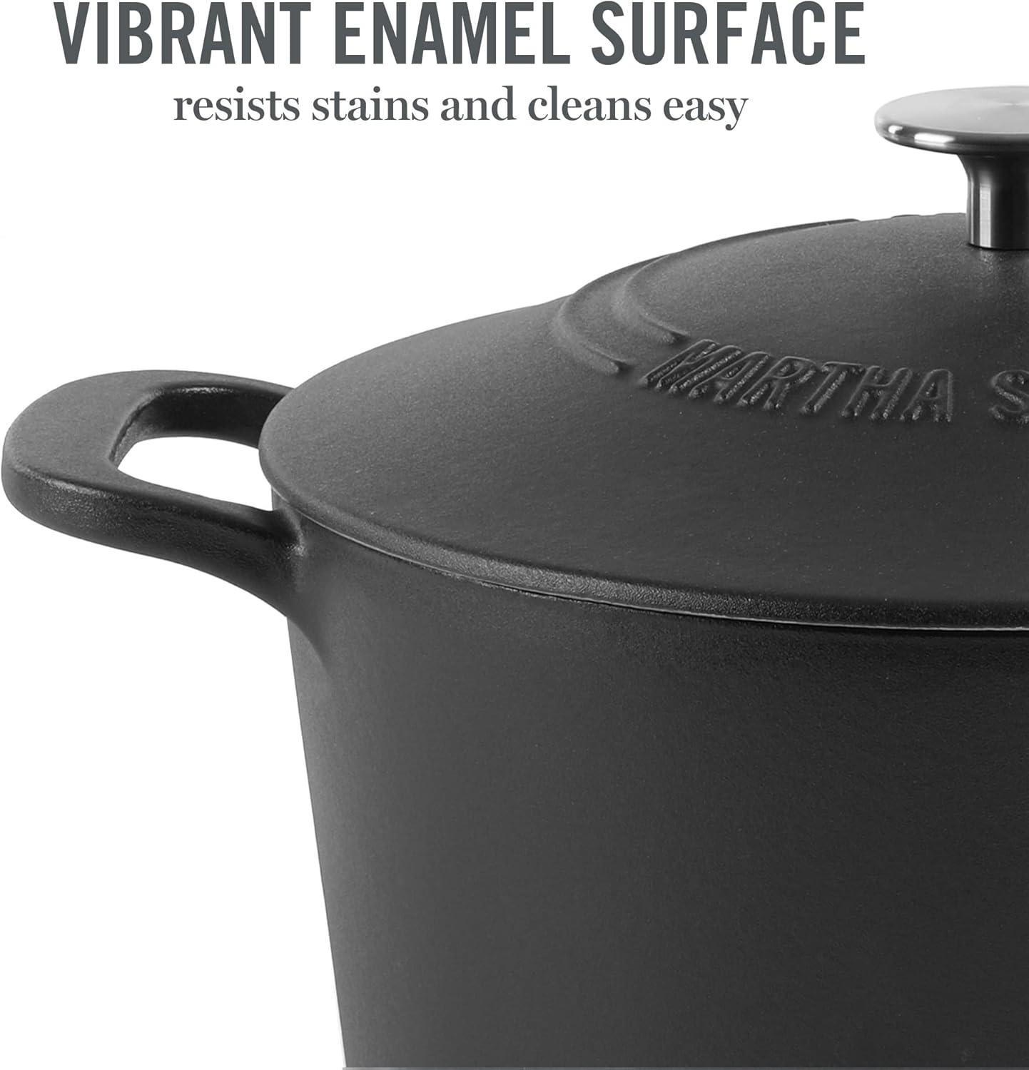 imageMARTHA STEWART Gatwick 7 QT Enamel Cast Iron Dutch Oven Pot with Lid Martha BlueBlack Matte