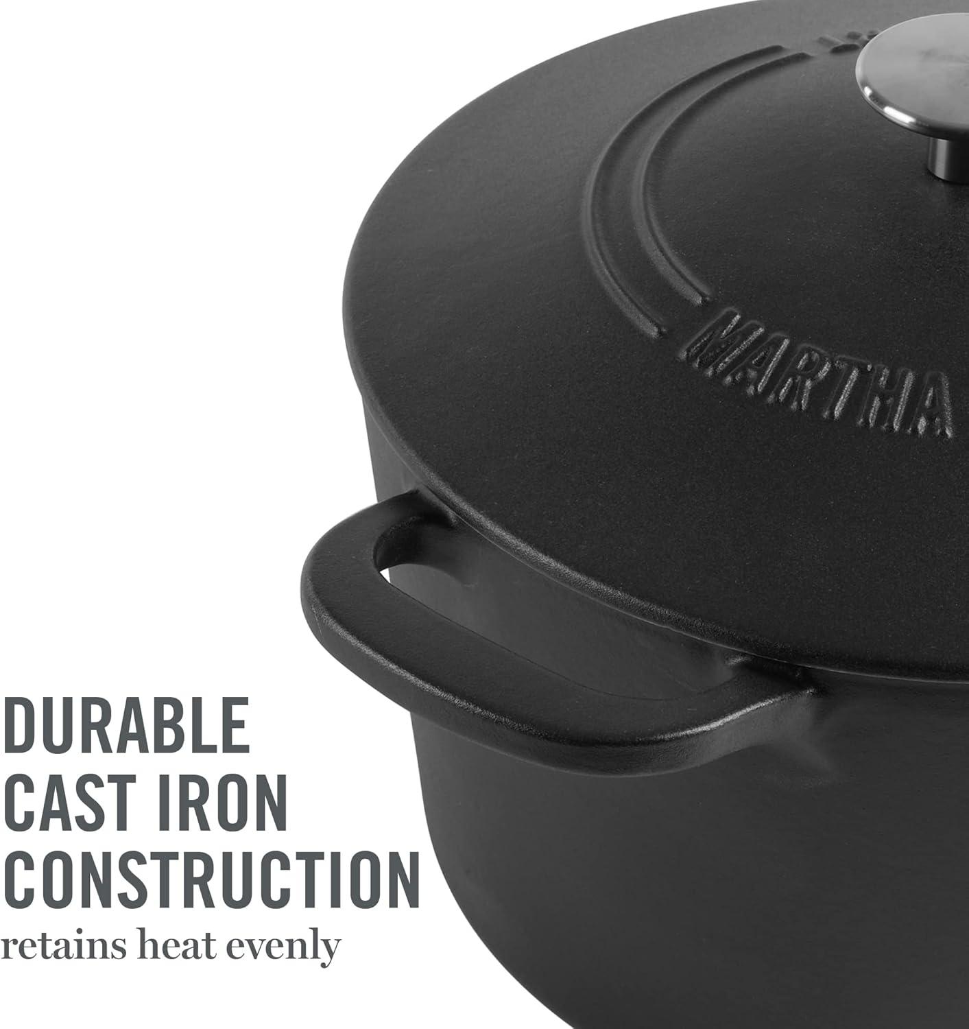 imageMARTHA STEWART Gatwick 7 QT Enamel Cast Iron Dutch Oven Pot with Lid Martha BlueBlack Matte