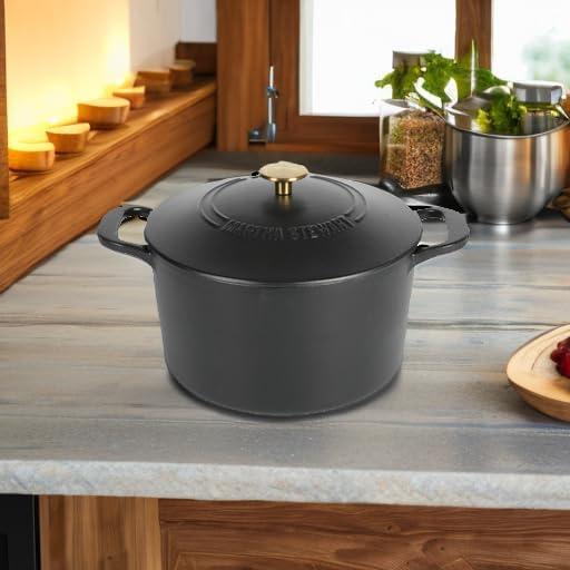 imageMARTHA STEWART Gatwick 7 QT Enamel Cast Iron Dutch Oven Pot with Lid Martha BlueBlack Matte