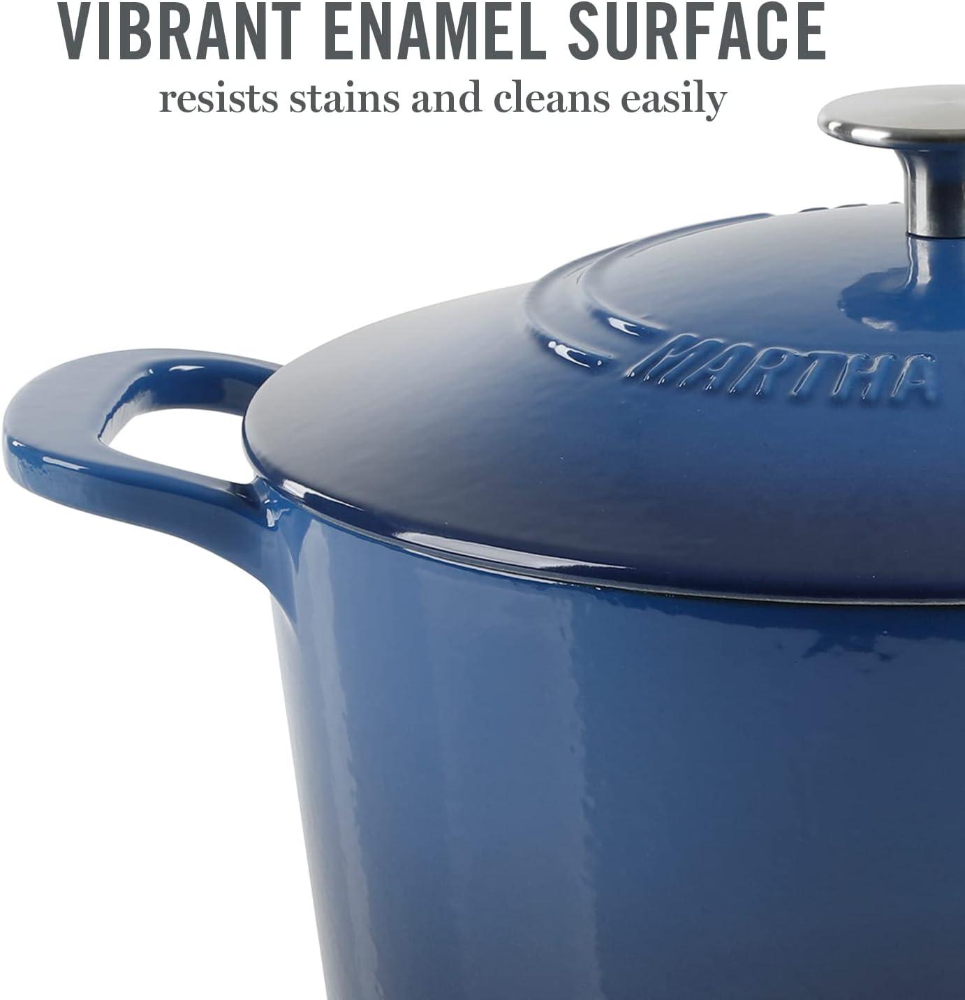 imageMARTHA STEWART Gatwick 7 QT Enamel Cast Iron Dutch Oven Pot with Lid Martha BlueClassic Blue