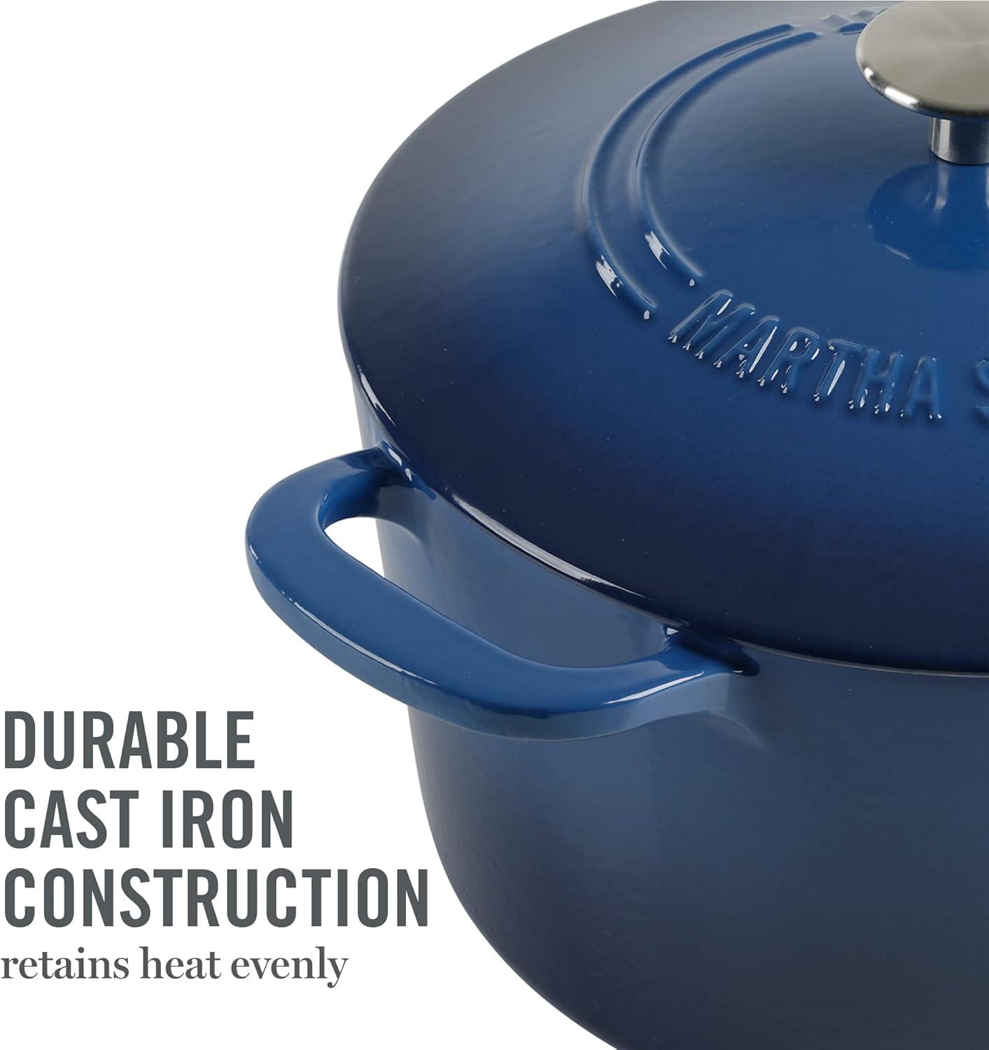 imageMARTHA STEWART Gatwick 7 QT Enamel Cast Iron Dutch Oven Pot with Lid Martha BlueClassic Blue