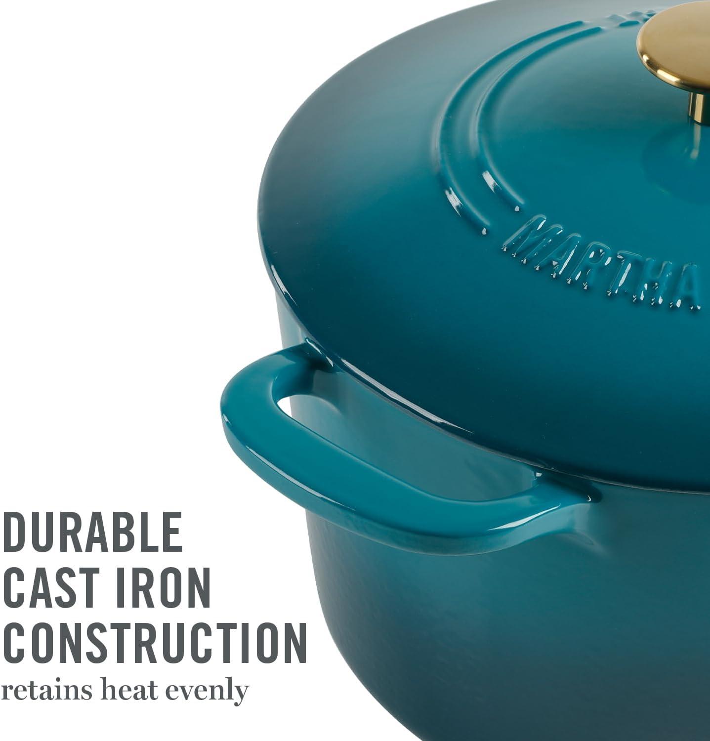 imageMARTHA STEWART Gatwick 7 QT Enamel Cast Iron Dutch Oven Pot with Lid Martha BlueEmerald Ombre