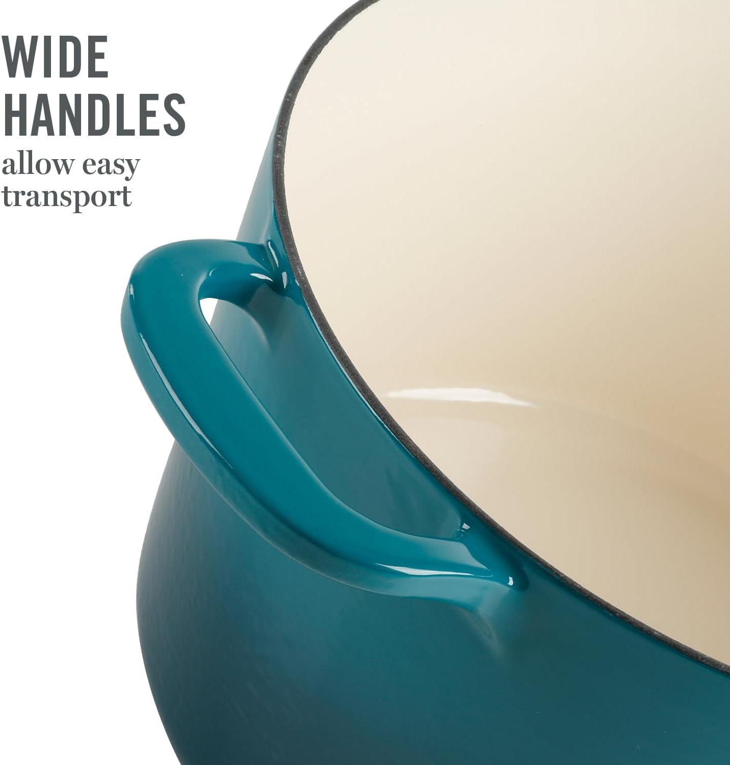 imageMARTHA STEWART Gatwick 7 QT Enamel Cast Iron Dutch Oven Pot with Lid Martha BlueEmerald Ombre