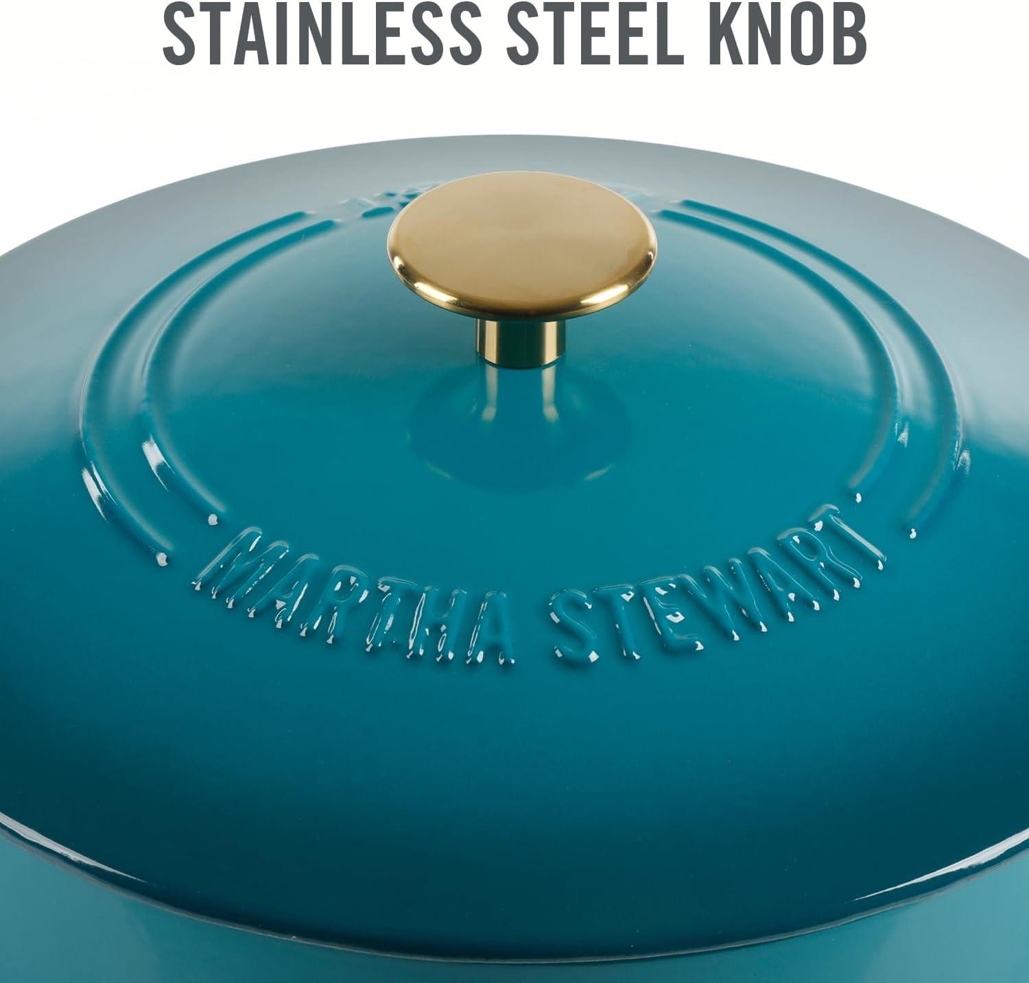 imageMARTHA STEWART Gatwick 7 QT Enamel Cast Iron Dutch Oven Pot with Lid Martha BlueEmerald Ombre