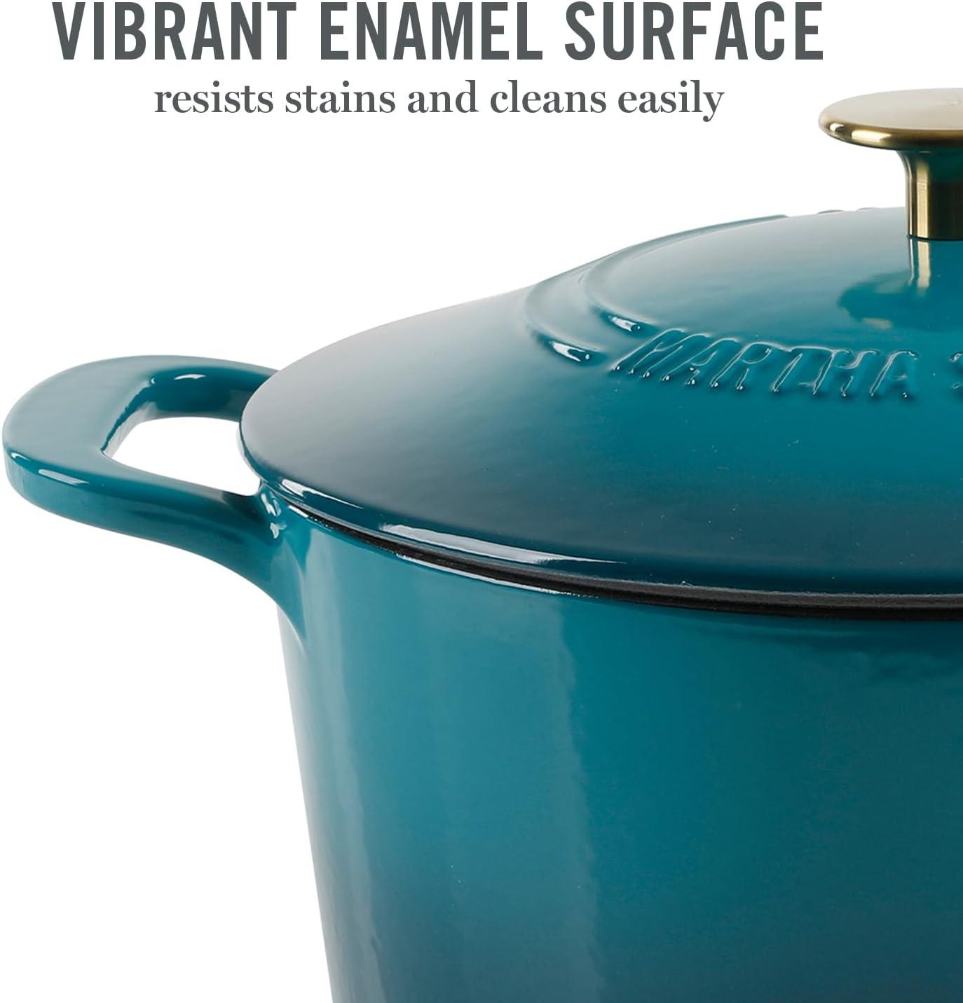 imageMARTHA STEWART Gatwick 7 QT Enamel Cast Iron Dutch Oven Pot with Lid Martha BlueEmerald Ombre