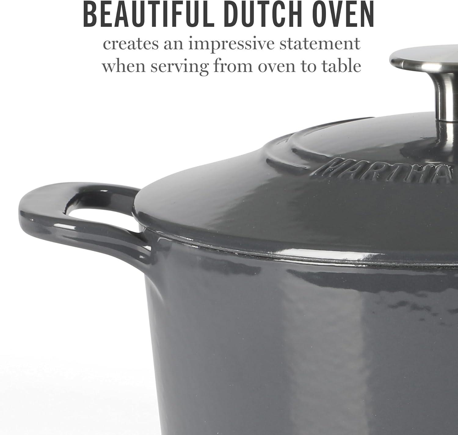 imageMARTHA STEWART Gatwick 7 QT Enamel Cast Iron Dutch Oven Pot with Lid Martha BlueGrey