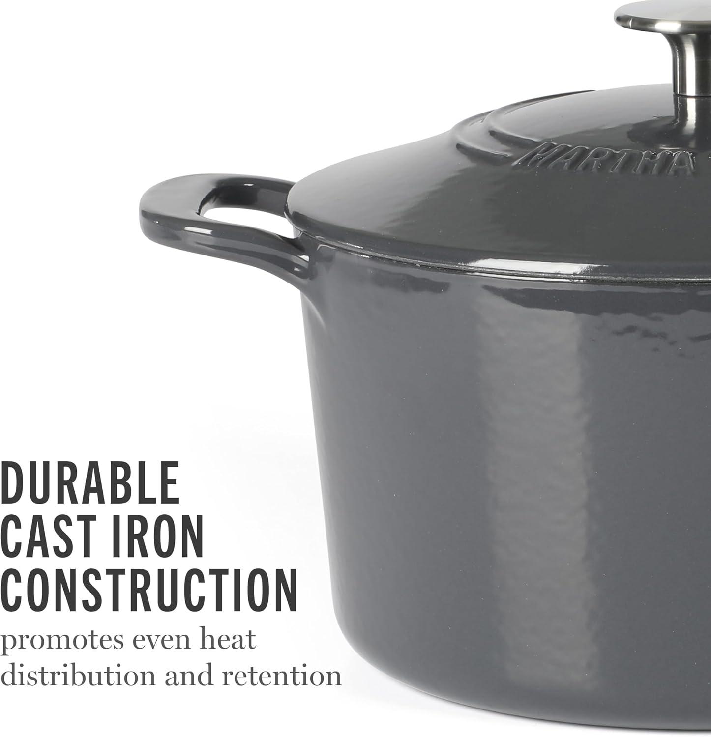 imageMARTHA STEWART Gatwick 7 QT Enamel Cast Iron Dutch Oven Pot with Lid Martha BlueGrey