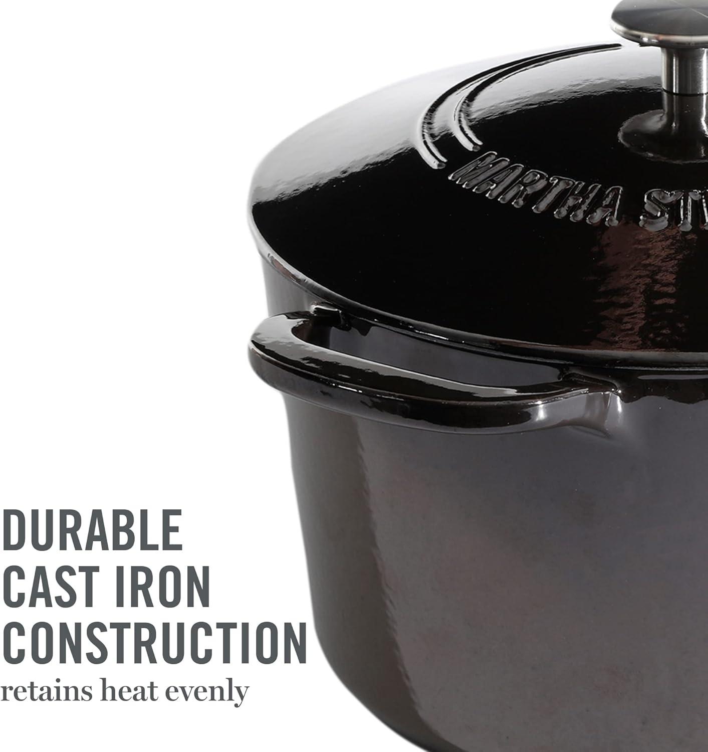 imageMARTHA STEWART Gatwick 7 QT Enamel Cast Iron Dutch Oven Pot with Lid Martha BlueGun Metal Gray