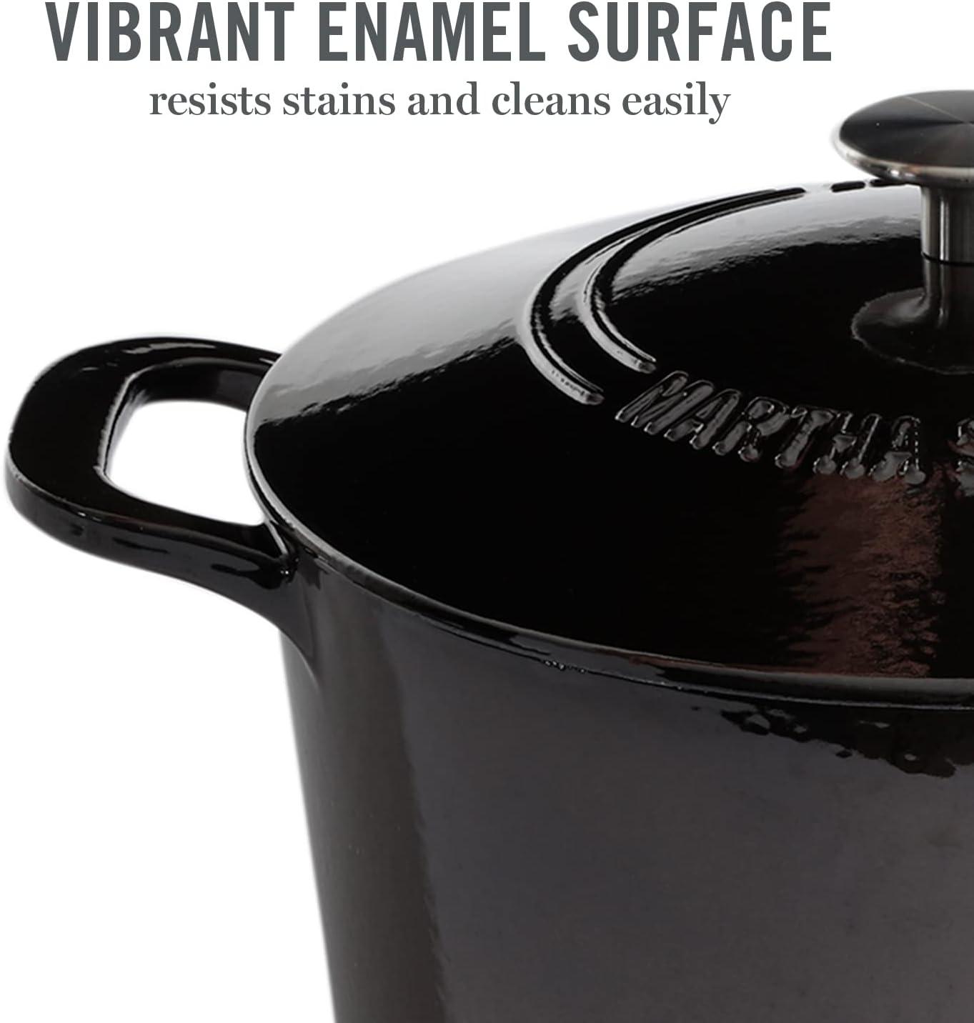 imageMARTHA STEWART Gatwick 7 QT Enamel Cast Iron Dutch Oven Pot with Lid Martha BlueGun Metal Gray