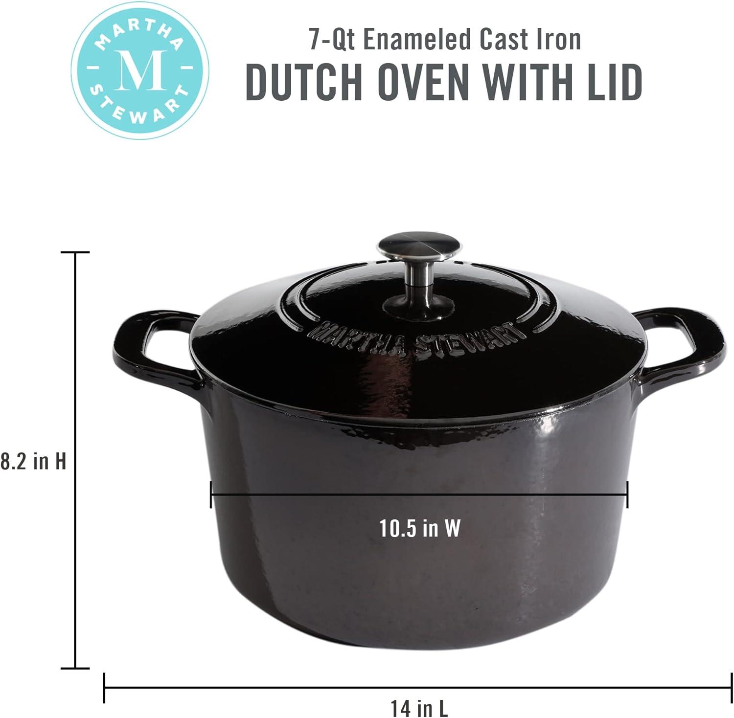 imageMARTHA STEWART Gatwick 7 QT Enamel Cast Iron Dutch Oven Pot with Lid Martha BlueGun Metal Gray