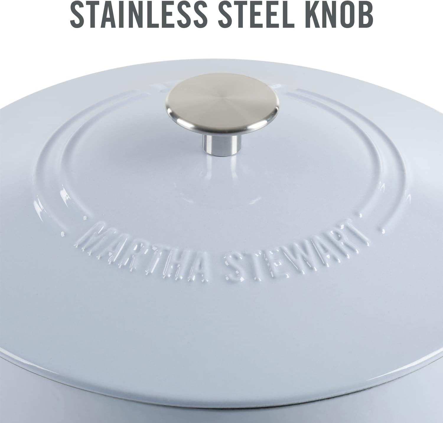 imageMARTHA STEWART Gatwick 7 QT Enamel Cast Iron Dutch Oven Pot with Lid Martha BlueLavender