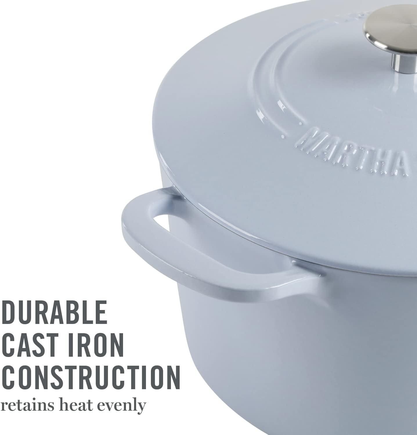 imageMARTHA STEWART Gatwick 7 QT Enamel Cast Iron Dutch Oven Pot with Lid Martha BlueLavender