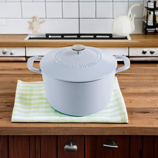 imageMARTHA STEWART Gatwick 7 QT Enamel Cast Iron Dutch Oven Pot with Lid Martha BlueLavender