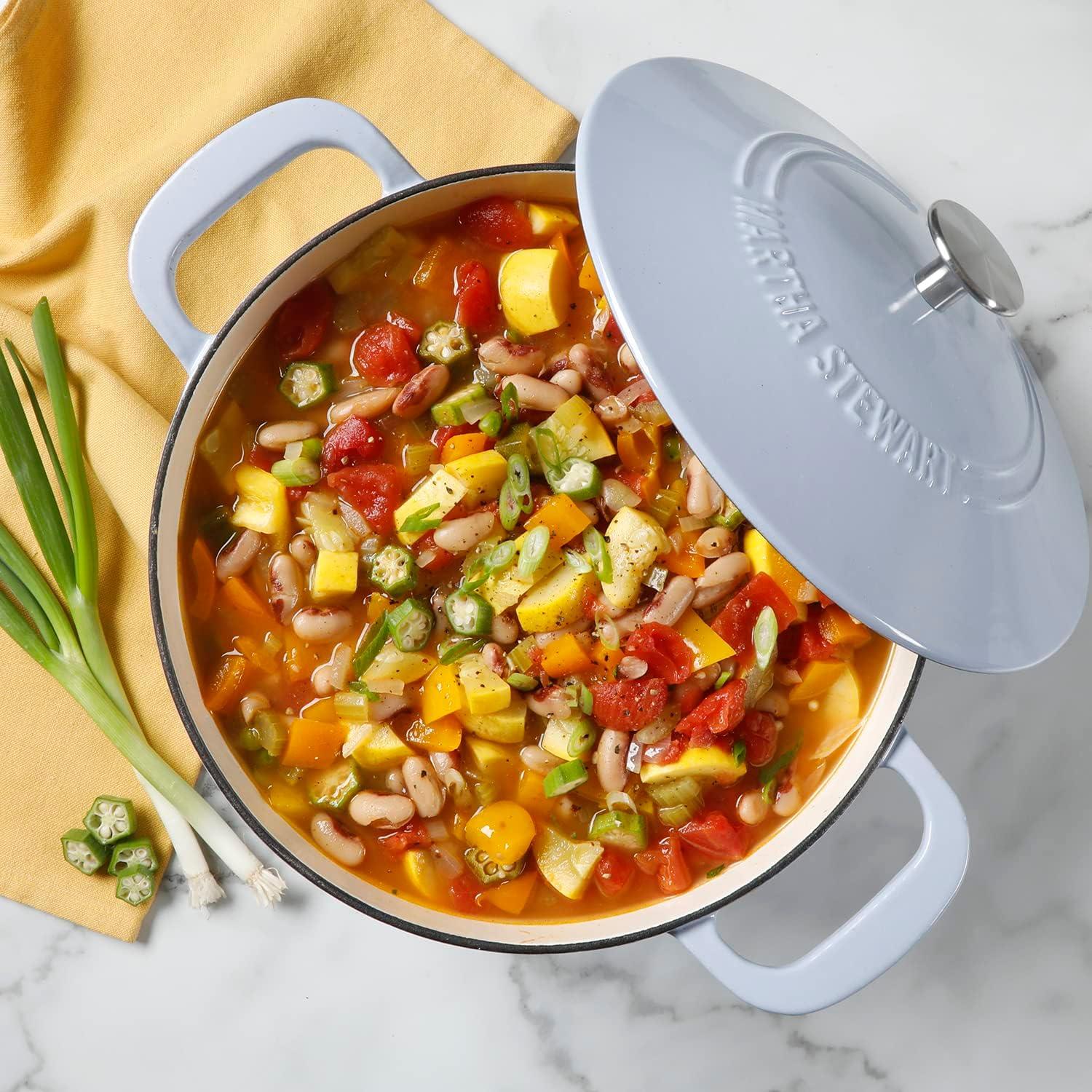 imageMARTHA STEWART Gatwick 7 QT Enamel Cast Iron Dutch Oven Pot with Lid Martha BlueLavender