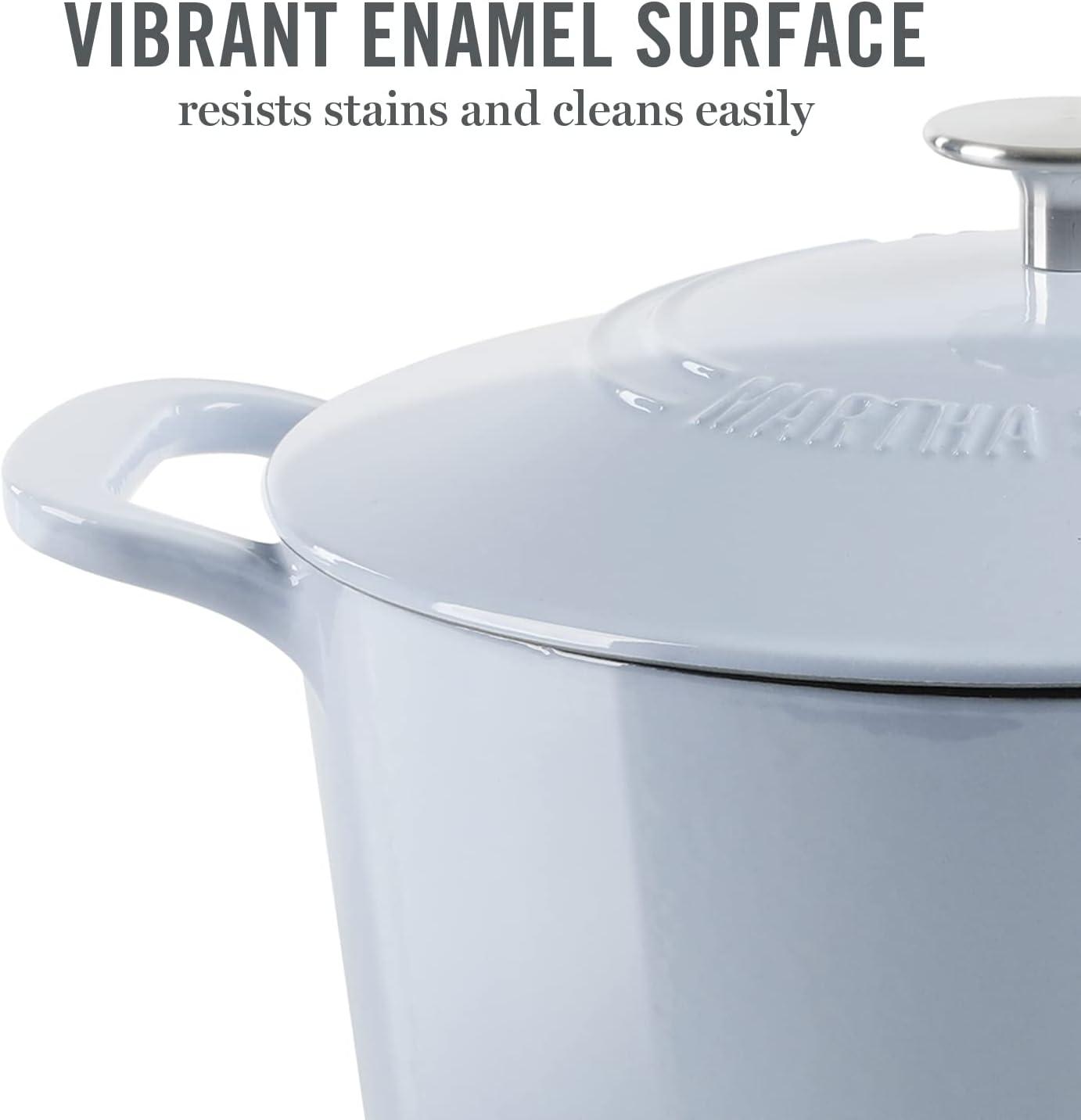 imageMARTHA STEWART Gatwick 7 QT Enamel Cast Iron Dutch Oven Pot with Lid Martha BlueLavender