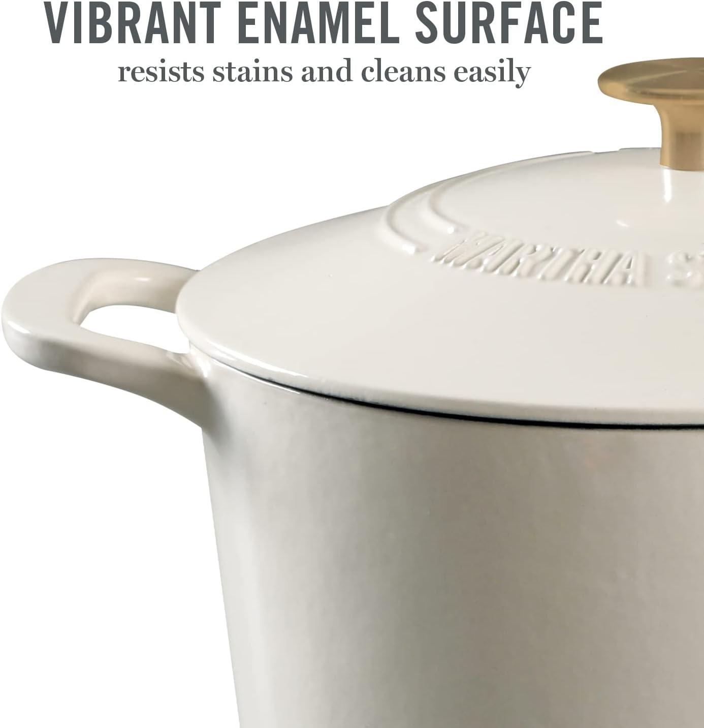 imageMARTHA STEWART Gatwick 7 QT Enamel Cast Iron Dutch Oven Pot with Lid Martha BlueLinen w Gold Knob