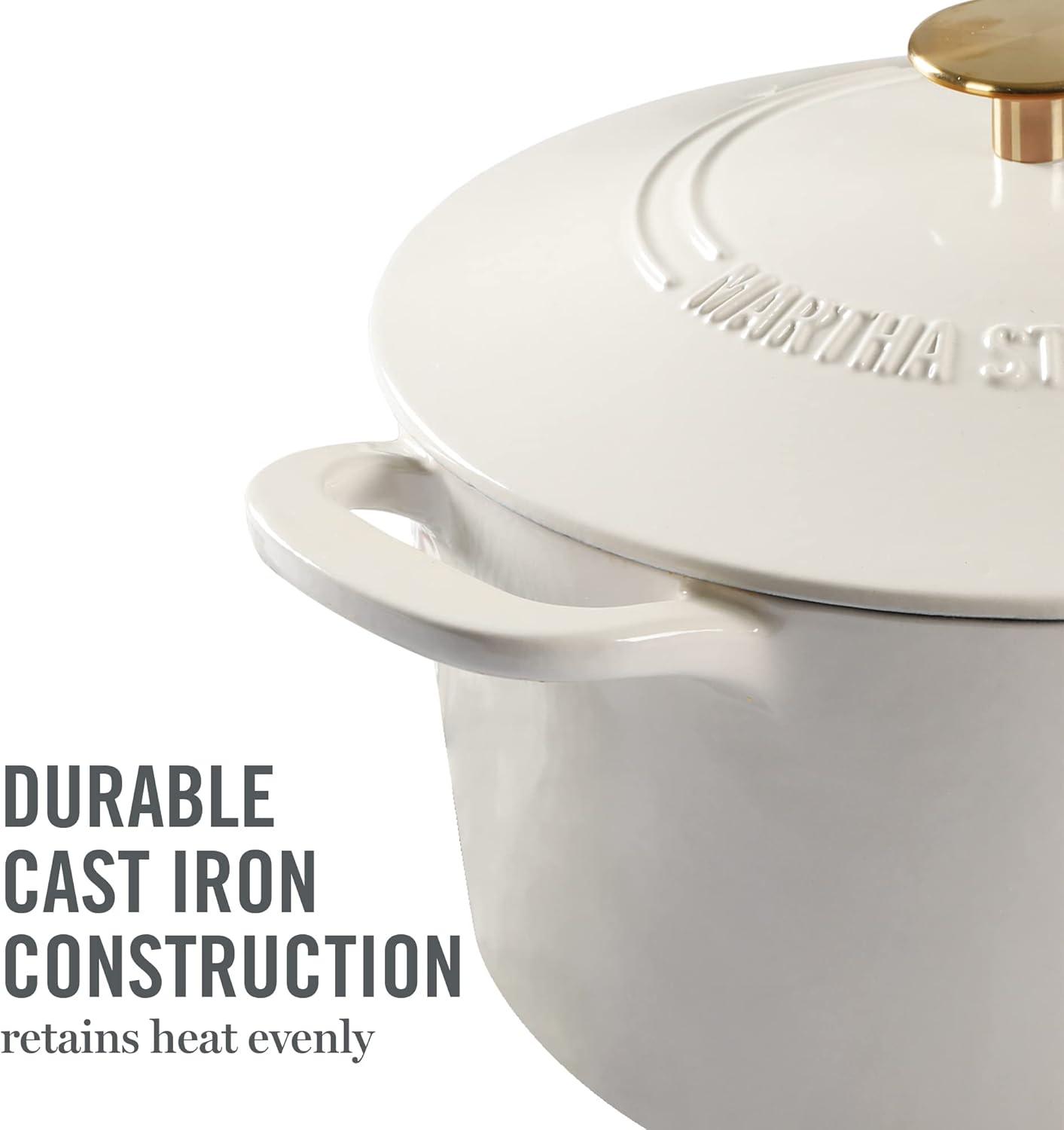 imageMARTHA STEWART Gatwick 7 QT Enamel Cast Iron Dutch Oven Pot with Lid Martha BlueLinen w Gold Knob