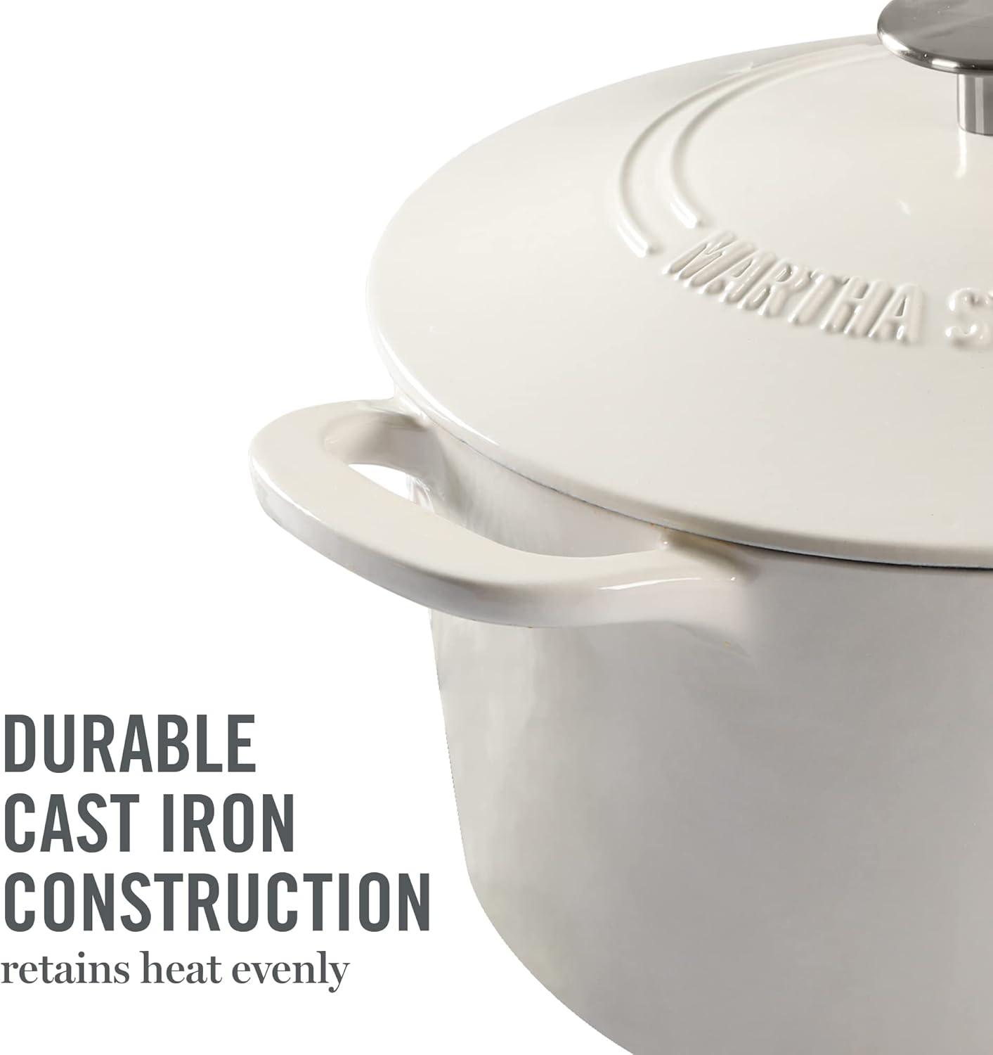 imageMARTHA STEWART Gatwick 7 QT Enamel Cast Iron Dutch Oven Pot with Lid Martha BlueLinen w Silver Knob