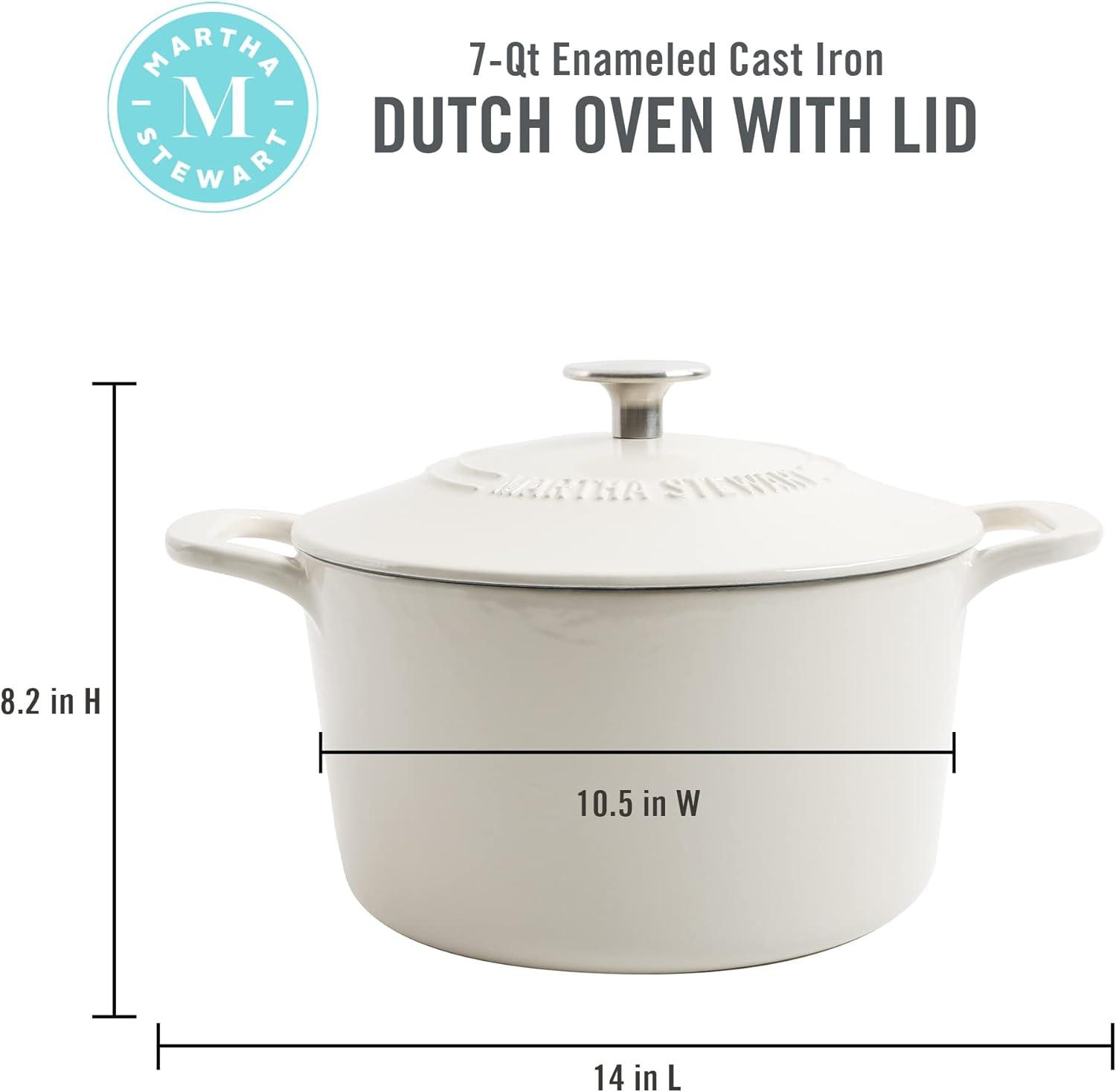 imageMARTHA STEWART Gatwick 7 QT Enamel Cast Iron Dutch Oven Pot with Lid Martha BlueLinen w Silver Knob