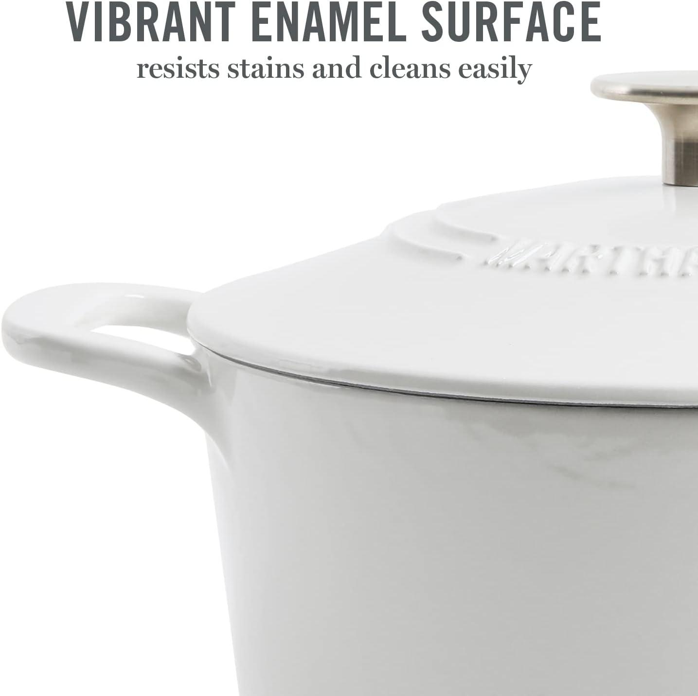 imageMARTHA STEWART Gatwick 7 QT Enamel Cast Iron Dutch Oven Pot with Lid Martha BlueLinen w Silver Knob