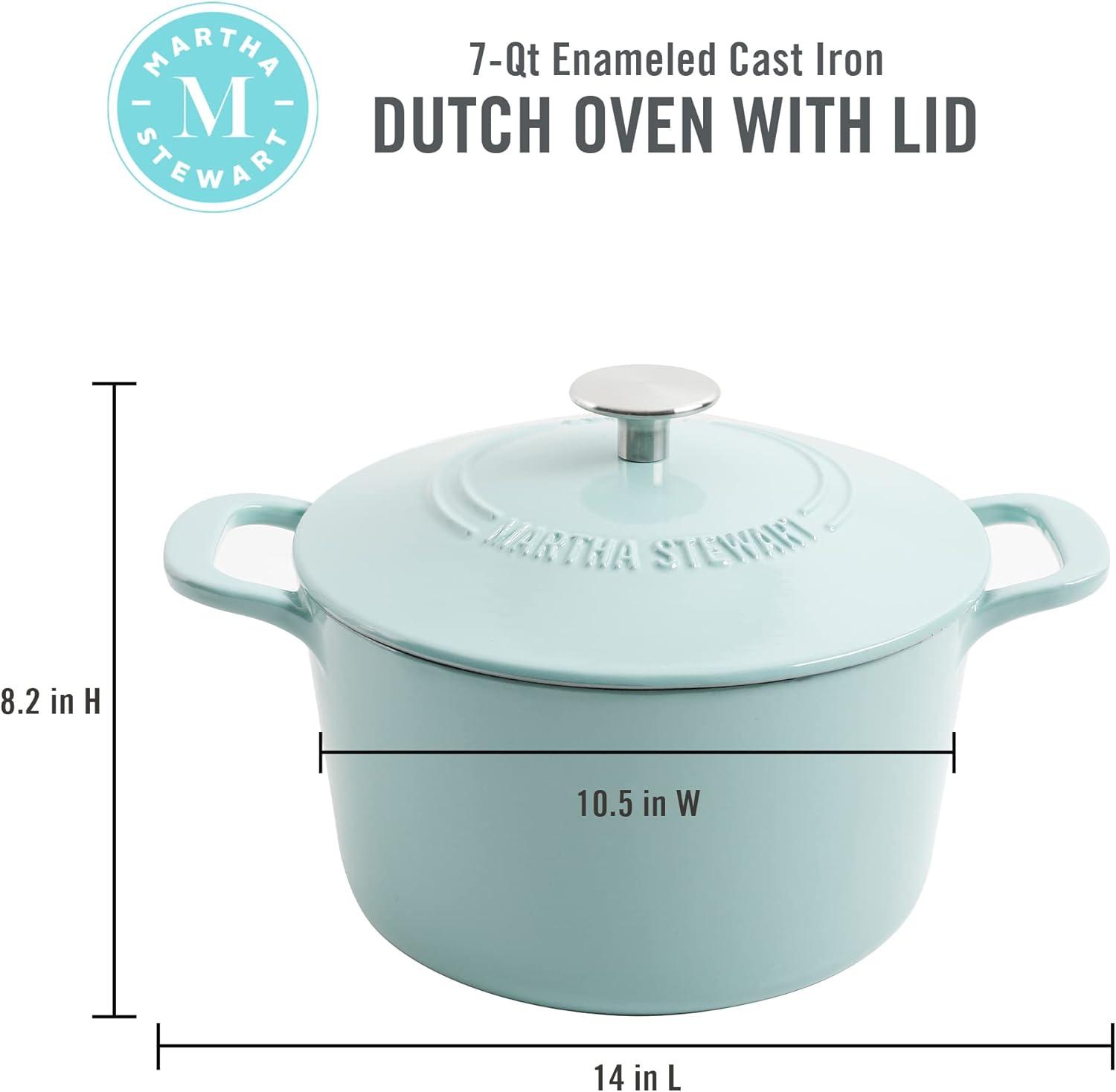 imageMARTHA STEWART Gatwick 7 QT Enamel Cast Iron Dutch Oven Pot with Lid Martha BlueMartha Blue