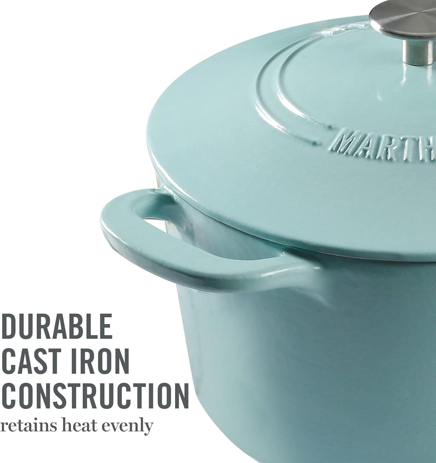 imageMARTHA STEWART Gatwick 7 QT Enamel Cast Iron Dutch Oven Pot with Lid Martha BlueMartha Blue