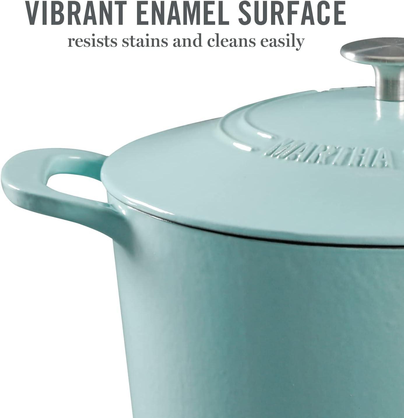 imageMARTHA STEWART Gatwick 7 QT Enamel Cast Iron Dutch Oven Pot with Lid Martha BlueMartha Blue