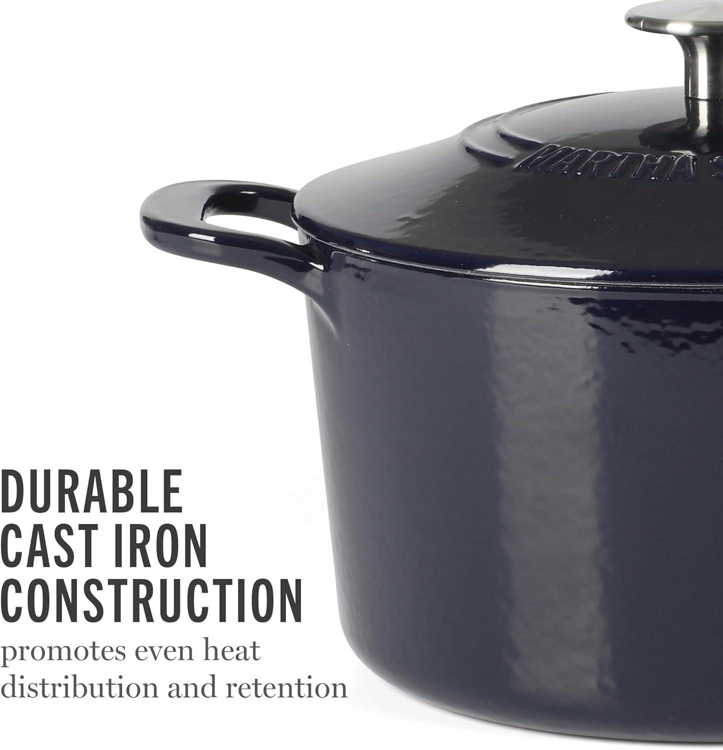 imageMARTHA STEWART Gatwick 7 QT Enamel Cast Iron Dutch Oven Pot with Lid Martha BlueNavy Blue