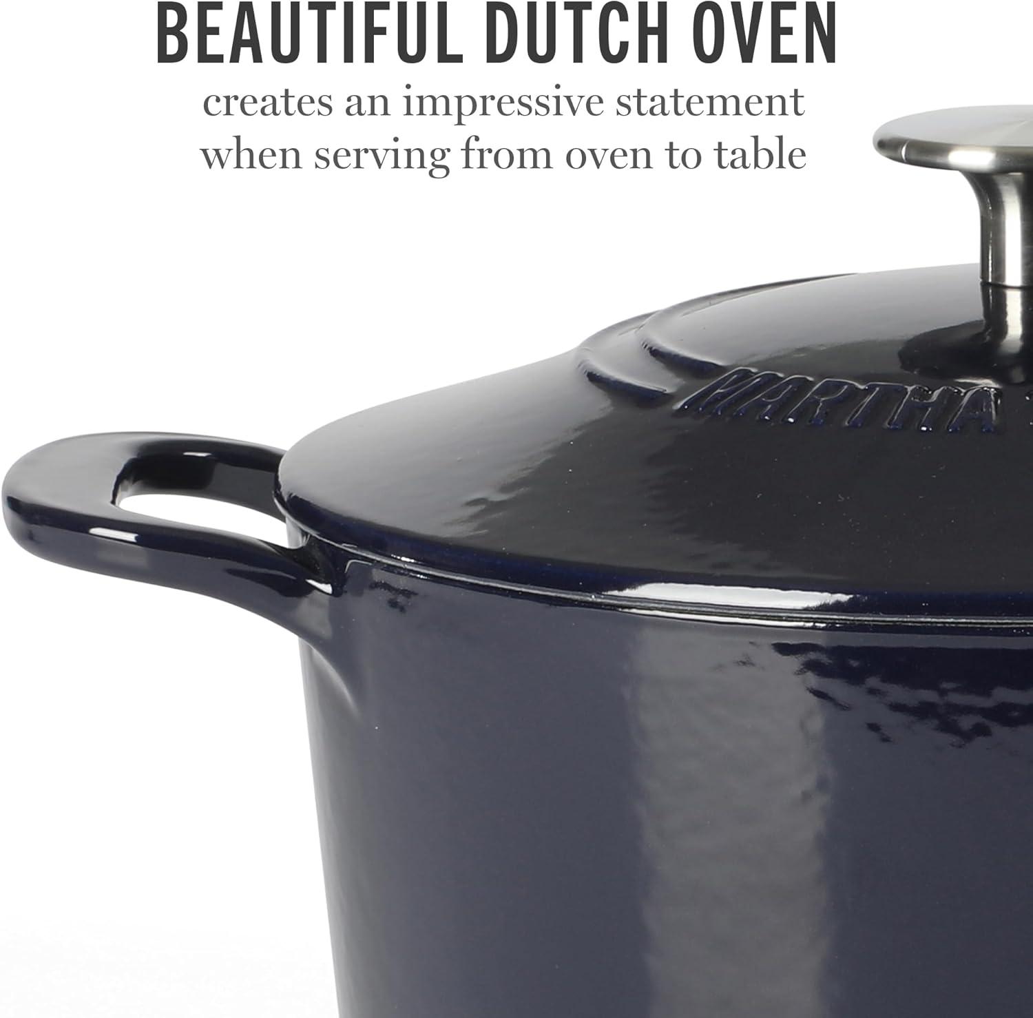 imageMARTHA STEWART Gatwick 7 QT Enamel Cast Iron Dutch Oven Pot with Lid Martha BlueNavy Blue