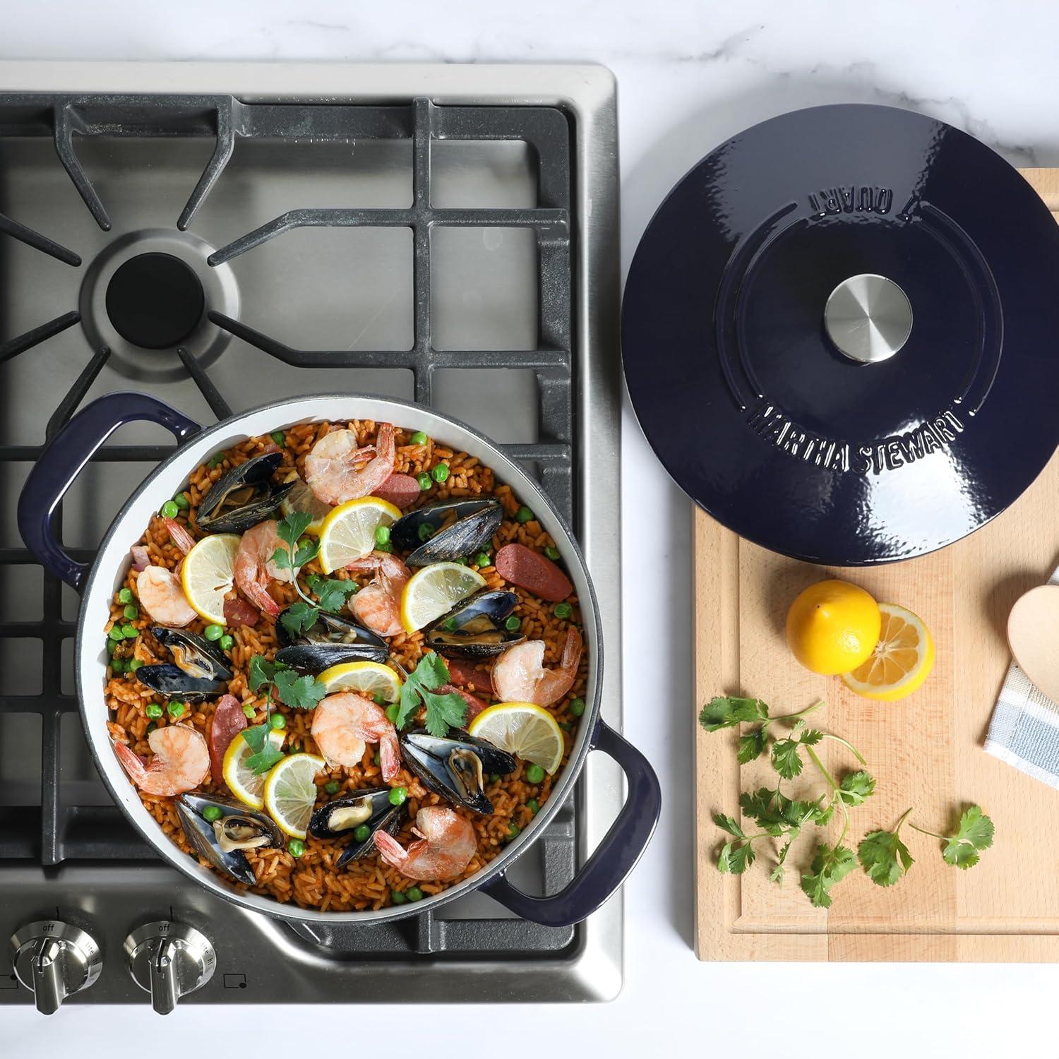 imageMARTHA STEWART Gatwick 7 QT Enamel Cast Iron Dutch Oven Pot with Lid Martha BlueNavy Blue
