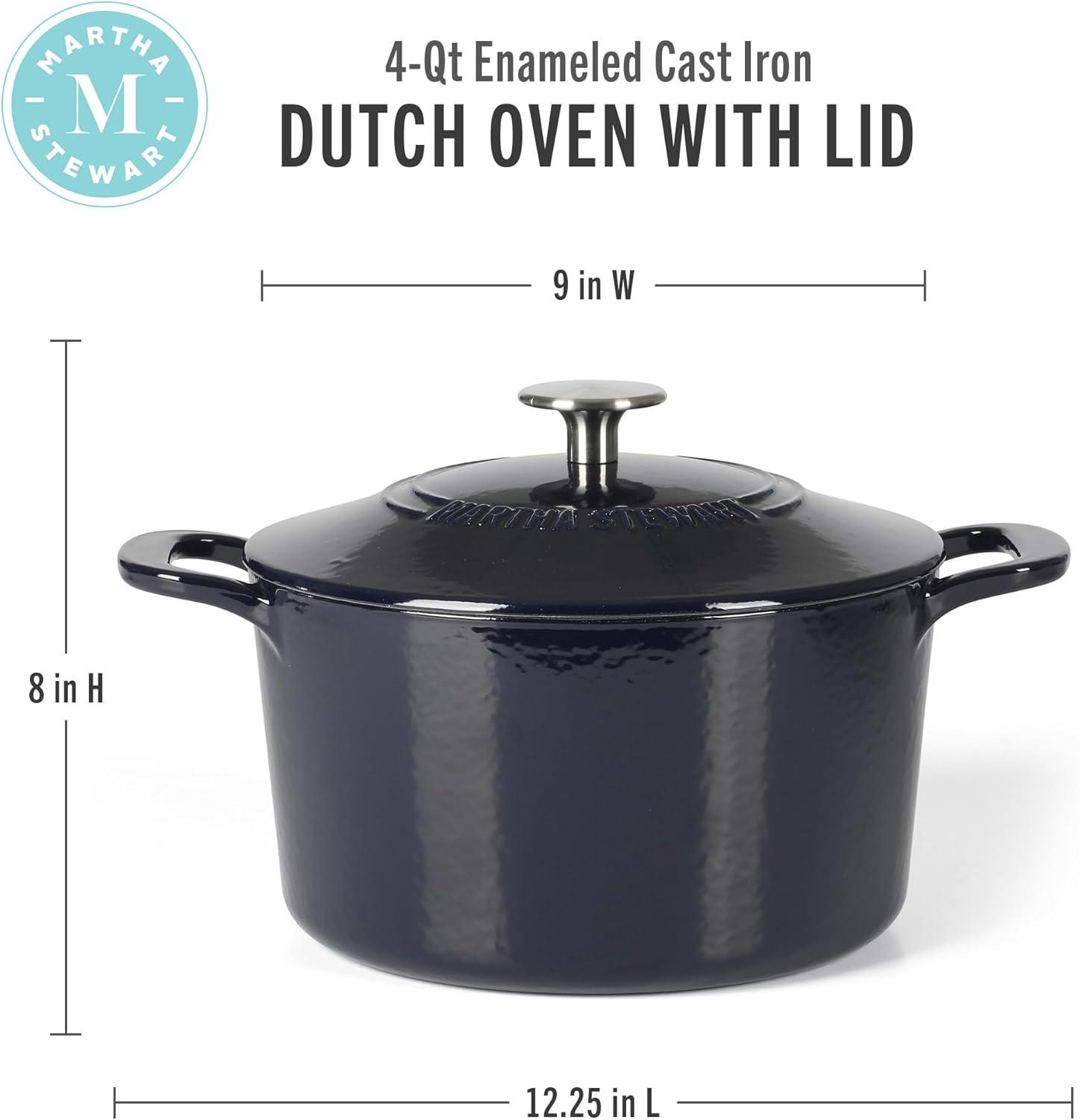 imageMARTHA STEWART Gatwick 7 QT Enamel Cast Iron Dutch Oven Pot with Lid Martha BlueNavy Blue