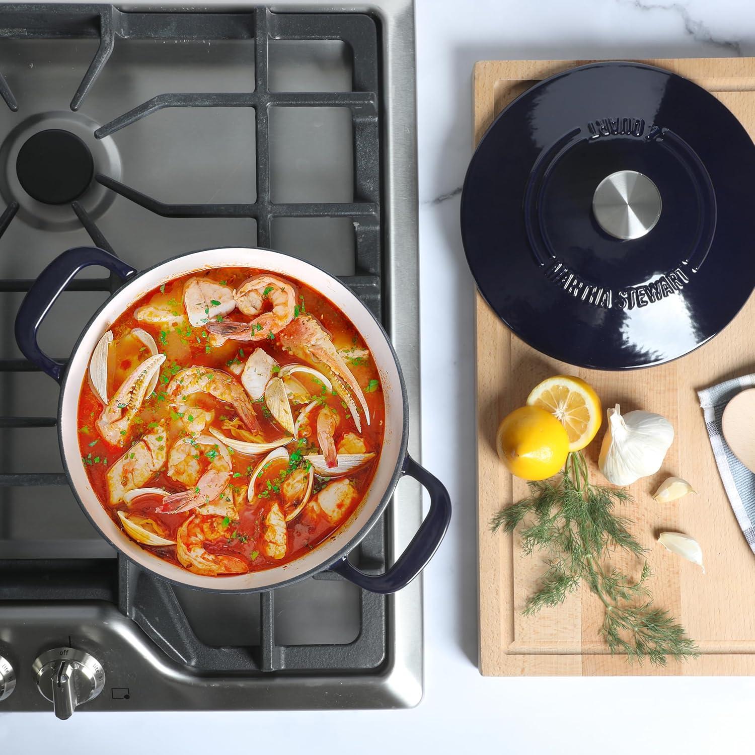 imageMARTHA STEWART Gatwick 7 QT Enamel Cast Iron Dutch Oven Pot with Lid Martha BlueNavy Blue