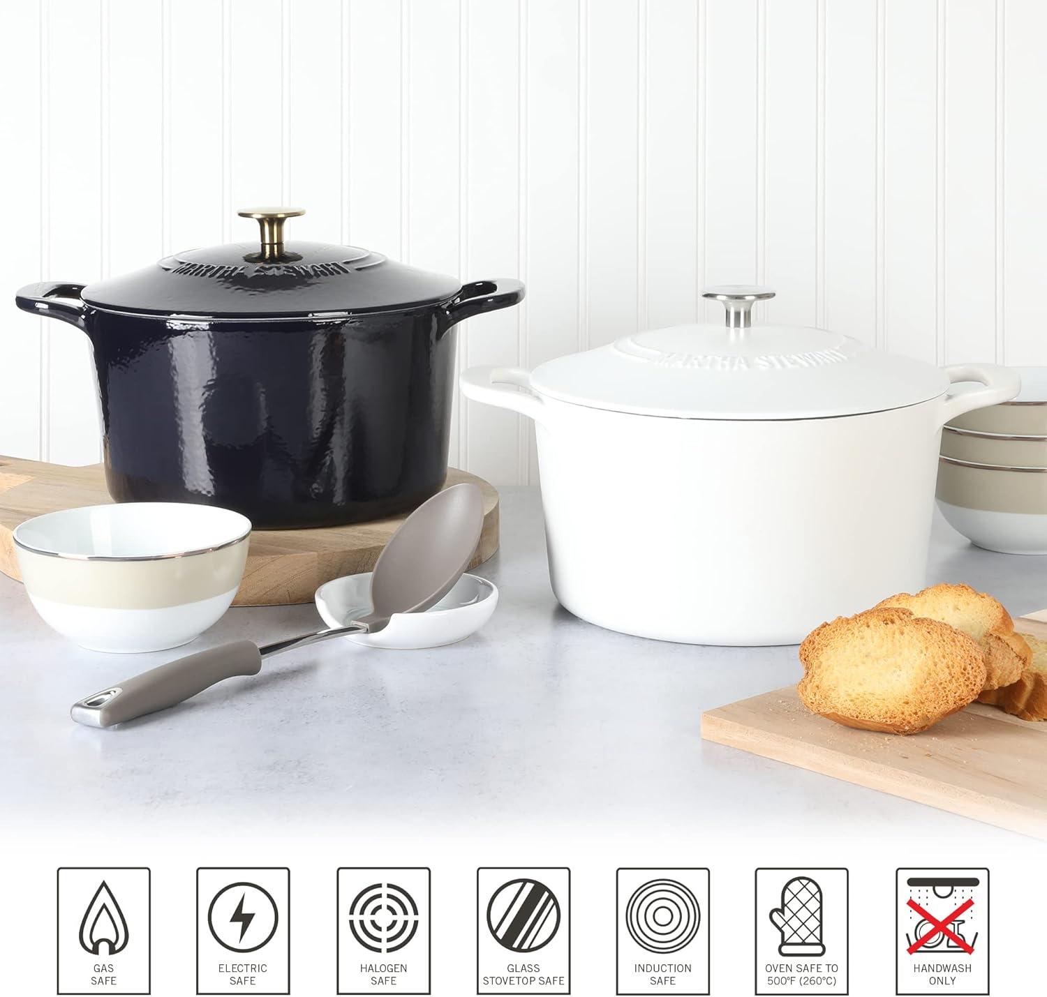 imageMARTHA STEWART Gatwick 7 QT Enamel Cast Iron Dutch Oven Pot with Lid Martha BlueNavy w Gold Knob