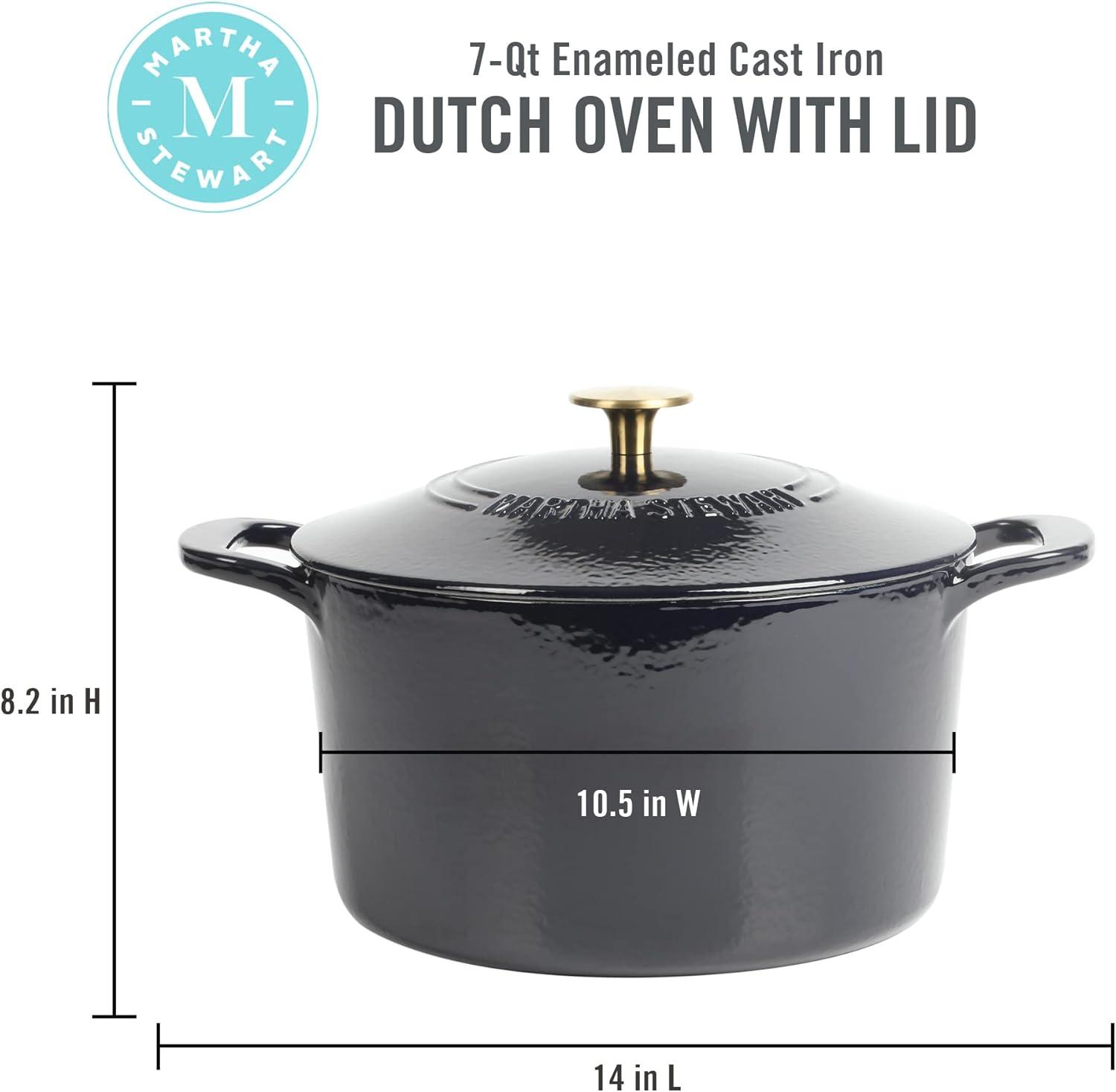 imageMARTHA STEWART Gatwick 7 QT Enamel Cast Iron Dutch Oven Pot with Lid Martha BlueNavy w Gold Knob