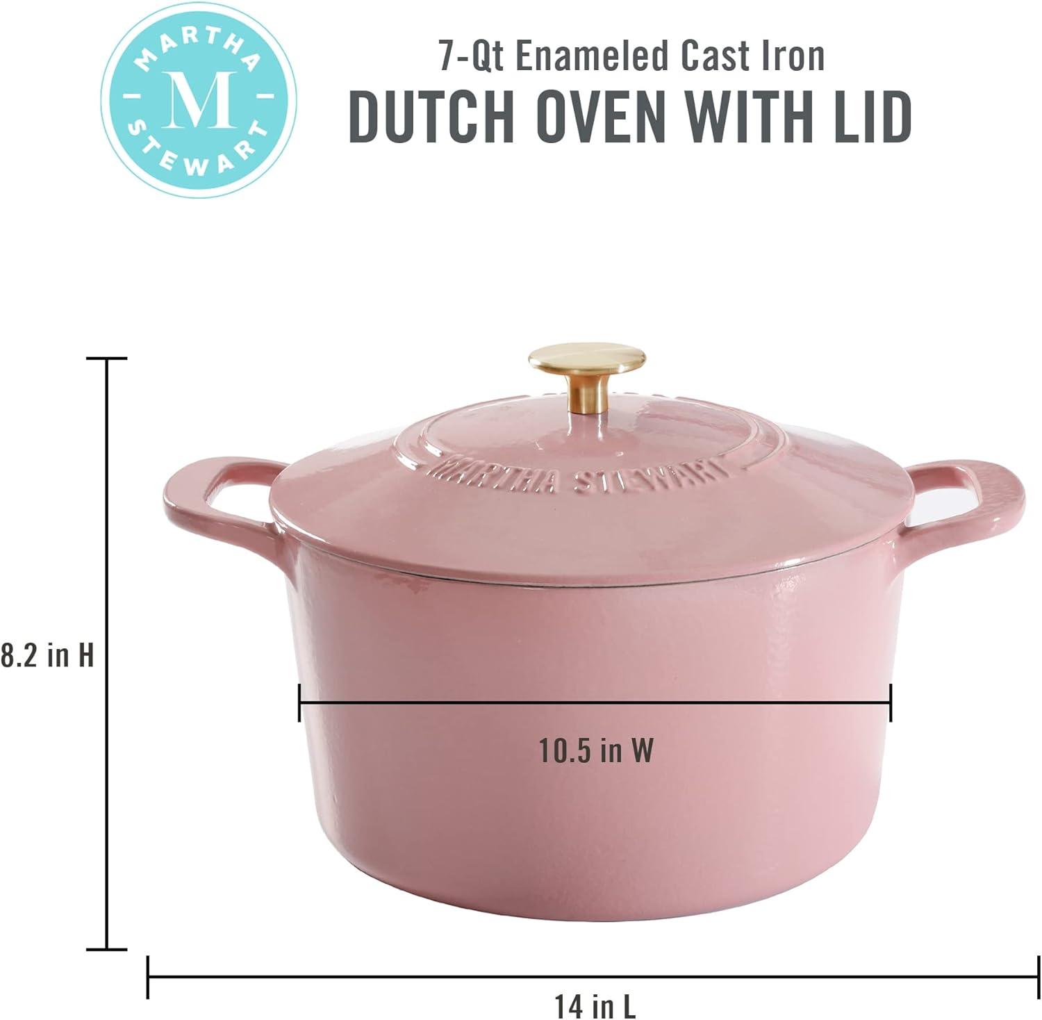 imageMARTHA STEWART Gatwick 7 QT Enamel Cast Iron Dutch Oven Pot with Lid Martha BluePink