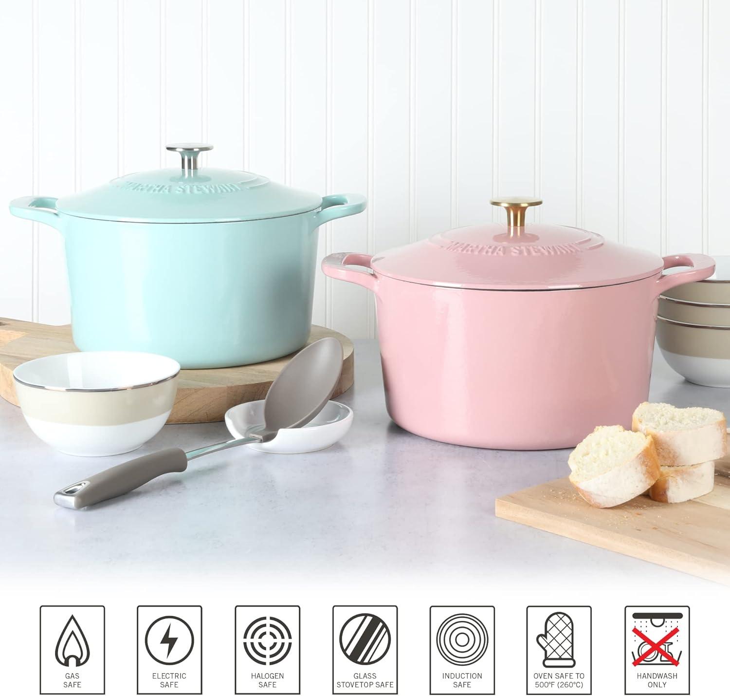 imageMARTHA STEWART Gatwick 7 QT Enamel Cast Iron Dutch Oven Pot with Lid Martha BluePink