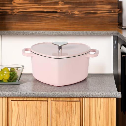 imageMARTHA STEWART Gatwick 7 QT Enamel Cast Iron Dutch Oven Pot with Lid Martha BluePink Heart Shaped