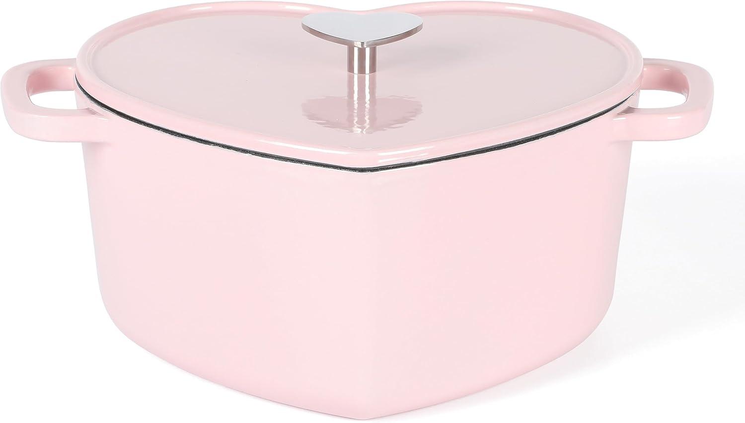 imageMARTHA STEWART Gatwick 7 QT Enamel Cast Iron Dutch Oven Pot with Lid Martha BluePink Heart Shaped